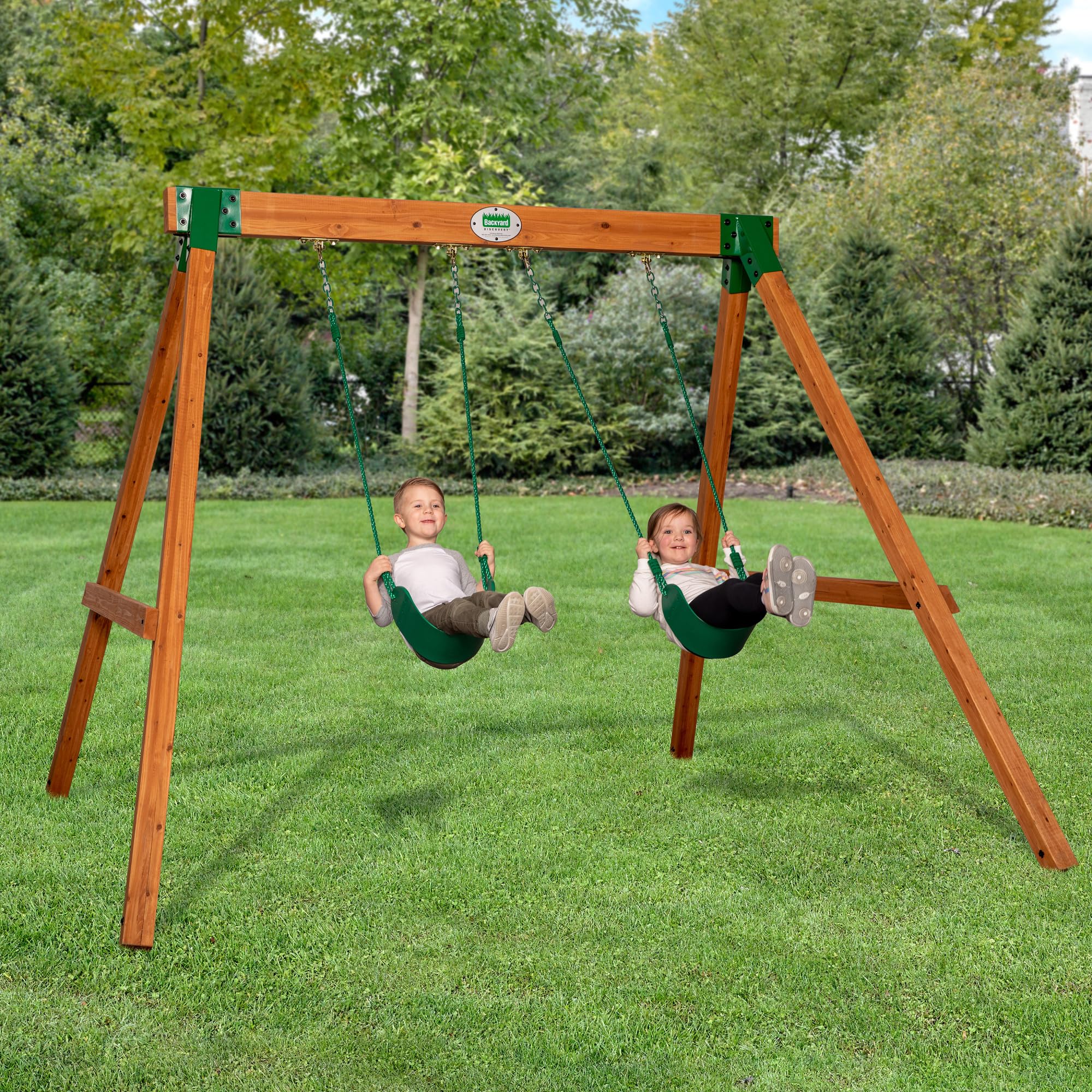 Backyard Discovery Durango Cedar Wood Swing Set Kit with Classic A-Frame, Two Belt Swings, Pinch-Free Ropes, Easy Assembly, Heavy-Duty, Lumber and Hardware Included, Outdoor Playset, Ages 3-10 - Image 8