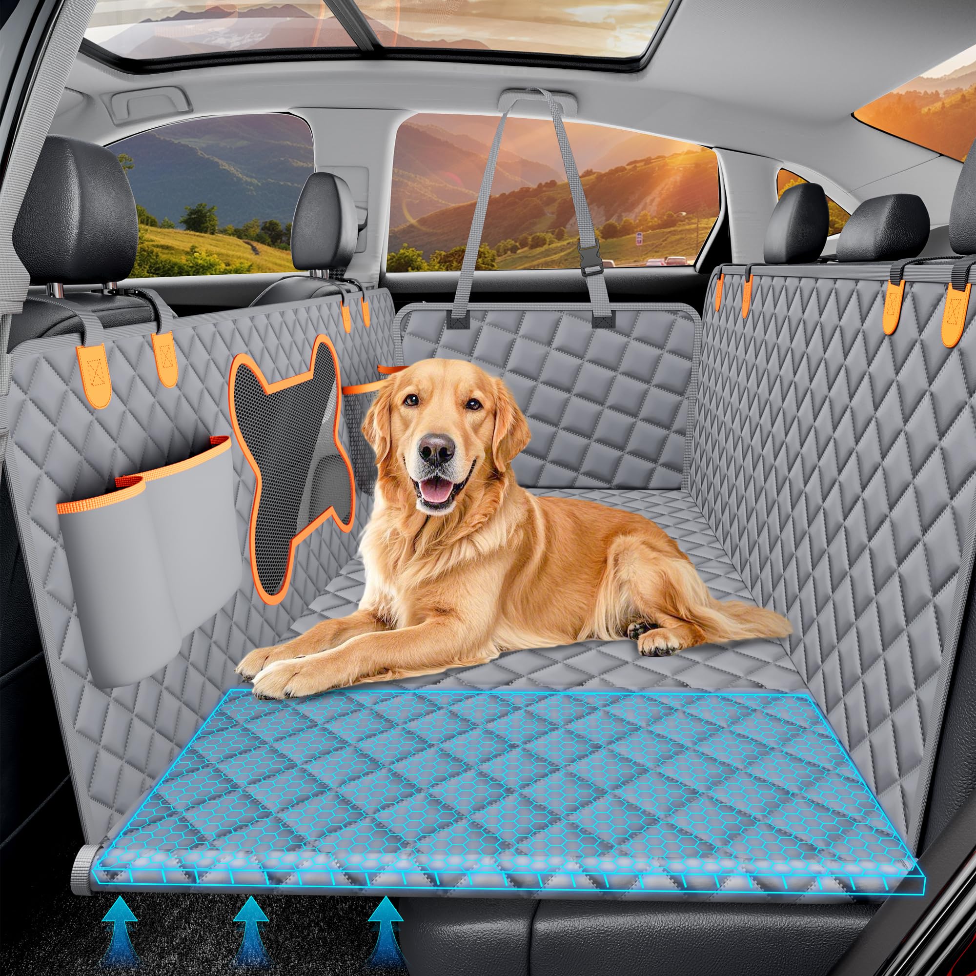 Back Seat Extender for Dogs Hard Bottom, Dog Car Seat Cover for Backseat, Holds 400lbs, Waterproof & Nonslip Pet Seat Door Protector with Mesh Window, Storage Pockets, Dog Bed Hammock for SUV Truck