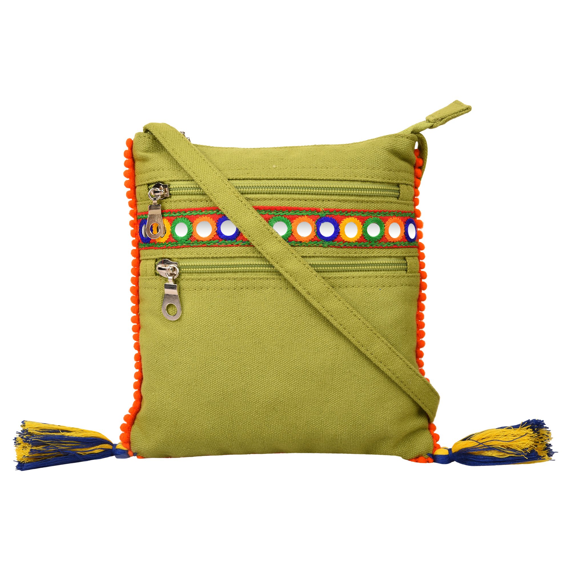 Anekaant Unisex Frill Green Canvas Tassel Sling Bag (B07372RL6M) Amazon Price History, Amazon Price Tracker