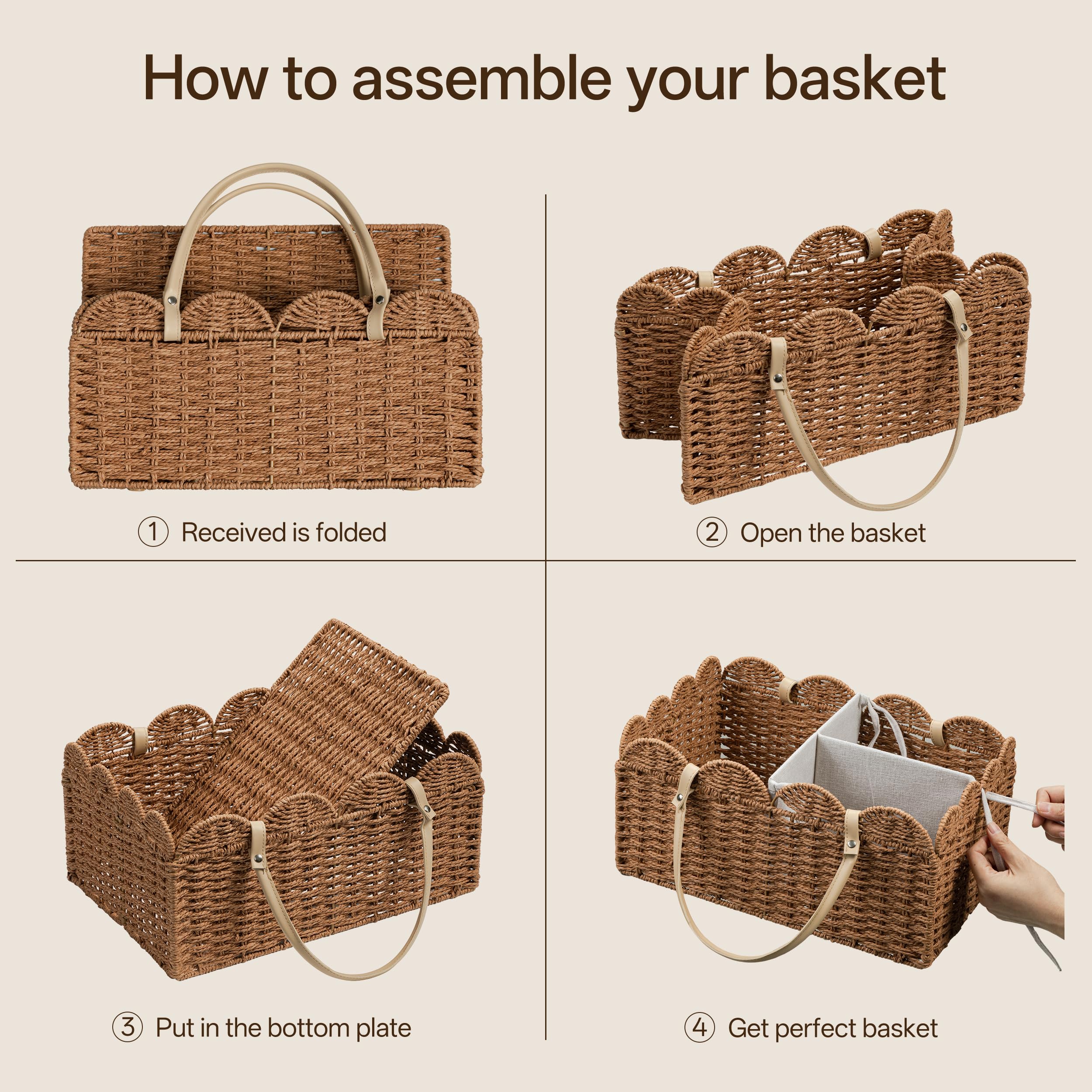 HBlife Grand panier à couches pour bébé, panier de rangement en corde de papier avec séparateur amovible, organiseur portable de voiture pour couches, cadeaux de fête prénatale, essentiels pour