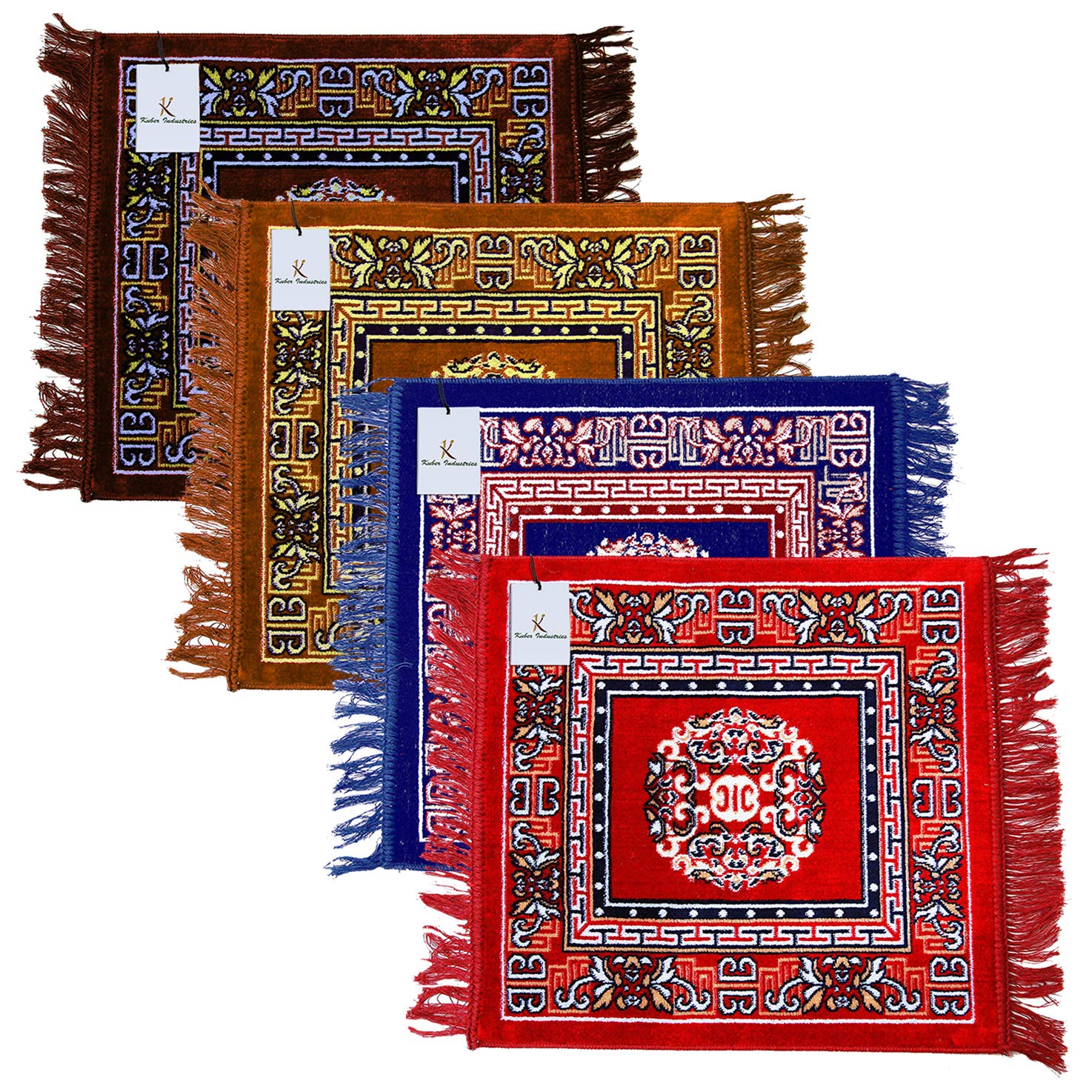 Kuber Industries Prayer Mat (Brown & Royal Blue & Gold & Red, Velvet, Standard),CTKTC33991