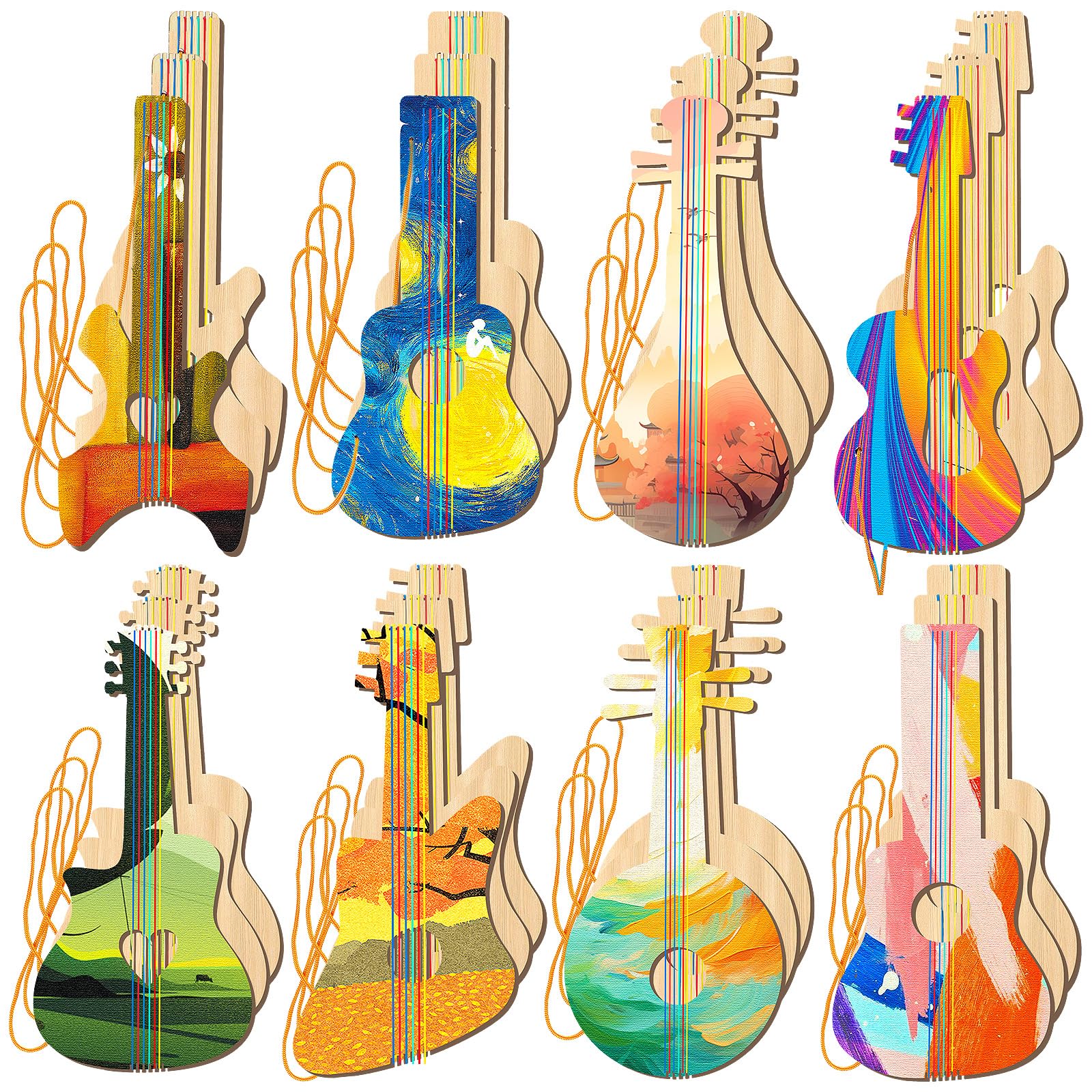 24 Pcs DIY Wood Guitar Cutouts for Kids, 12.4 x 6.5 Inches Wood Guitars Cutouts for Boys Girls, Bamboo Musical Instrument for Painting, Suitable for Crafts Class, Birthday Party, Theme Party