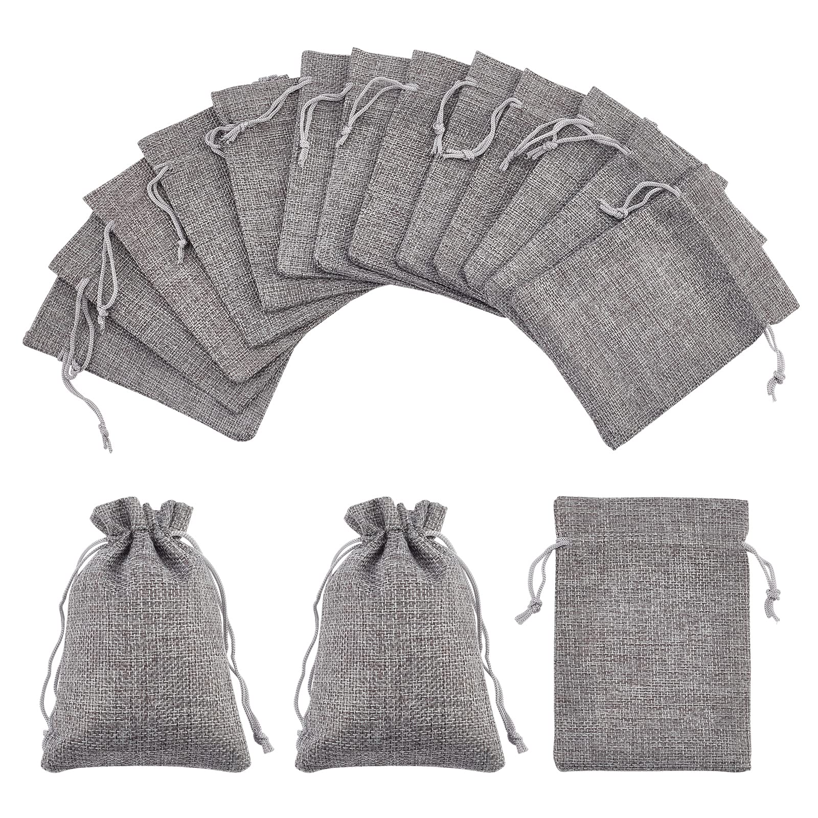Nbeads Grey 50 Pcs Burlap Gift Bags With Drawstring Wedding Jute Sacks Jewelry Pouches For Wedding Party And Diy Craft, Gray, 13.5-14X9.5-10Cm