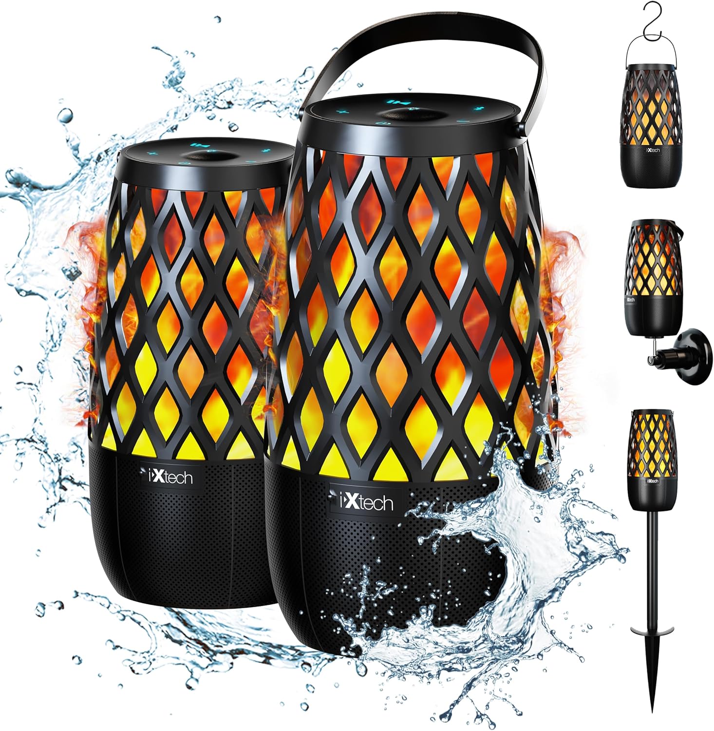 IXTECH Outdoor Bluetooth Speaker Waterproof Wireless Upgraded Portable Speaker with LED Flame Lights Linkable Torch Lantern Speaker for Party Pool Camping Halloween Christmas Birthday Gift 2 Pack IXTECH Outdoor Bluetooth Speaker Waterproof Wireless Upgraded Portable Speaker with LED Flame Lights Linkable Torch Lantern Speaker for Party Pool Camping Halloween Christmas Birthday Gift 2 Pack