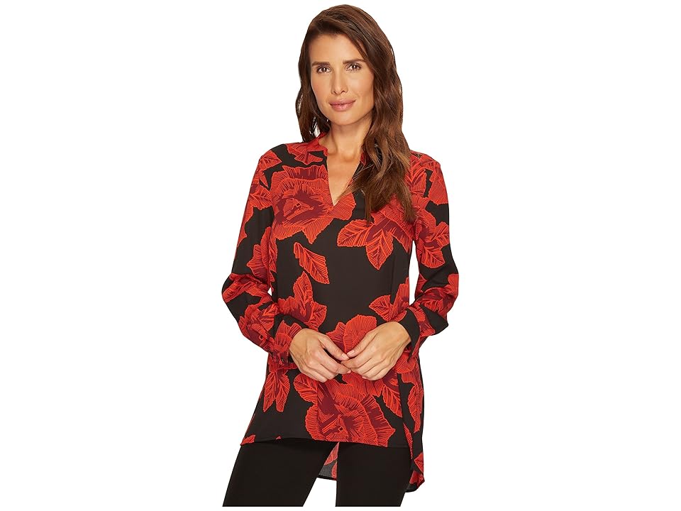 

Vince Camuto Long Sleeve Wood Block Floral V-Neck Tunic (Rich Black) Women's Blouse