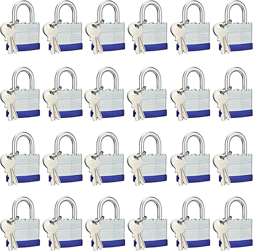 AOSRUM Lock Candados para exteriores, candado laminado con llave, cuerpo ancho de 1-916 pulgadas, juego de candados con llaves (paquete de 24) AOSRUM Lock Candados para exteriores, candado laminado con llave, cuerpo ancho de 1-916 pulgadas, juego de candados con llaves (paquete de 24)