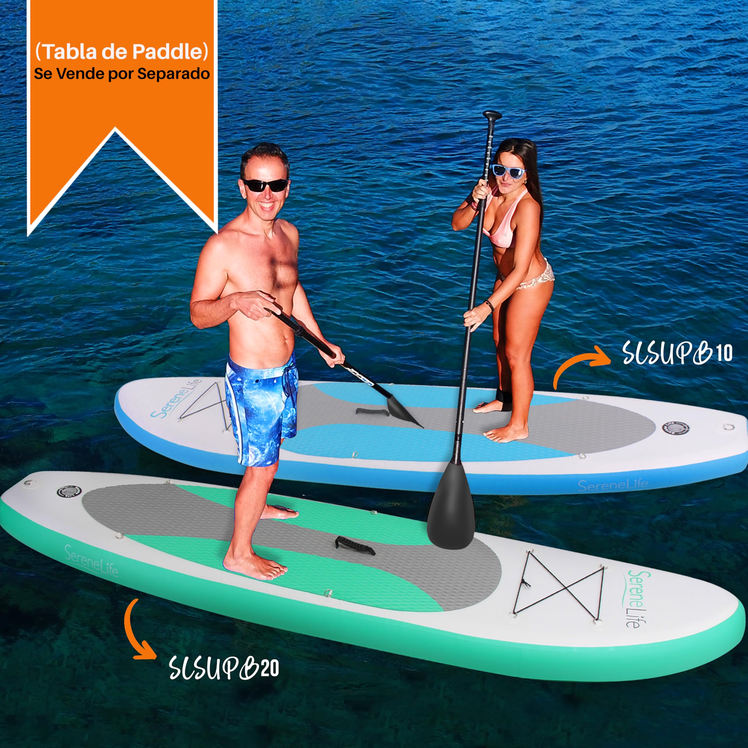 SereneLife remo paddle surf hinchable, Pala, Ajustable, Estable, Liviano, Desmontable