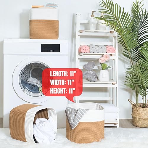 Miniatura 7 de MINTWOOD Design Paquete de 3 cubos de almacenamiento de 11 x 11 pulgadas, organizador de cubos de almacenamiento tejidos, organizador de armario,