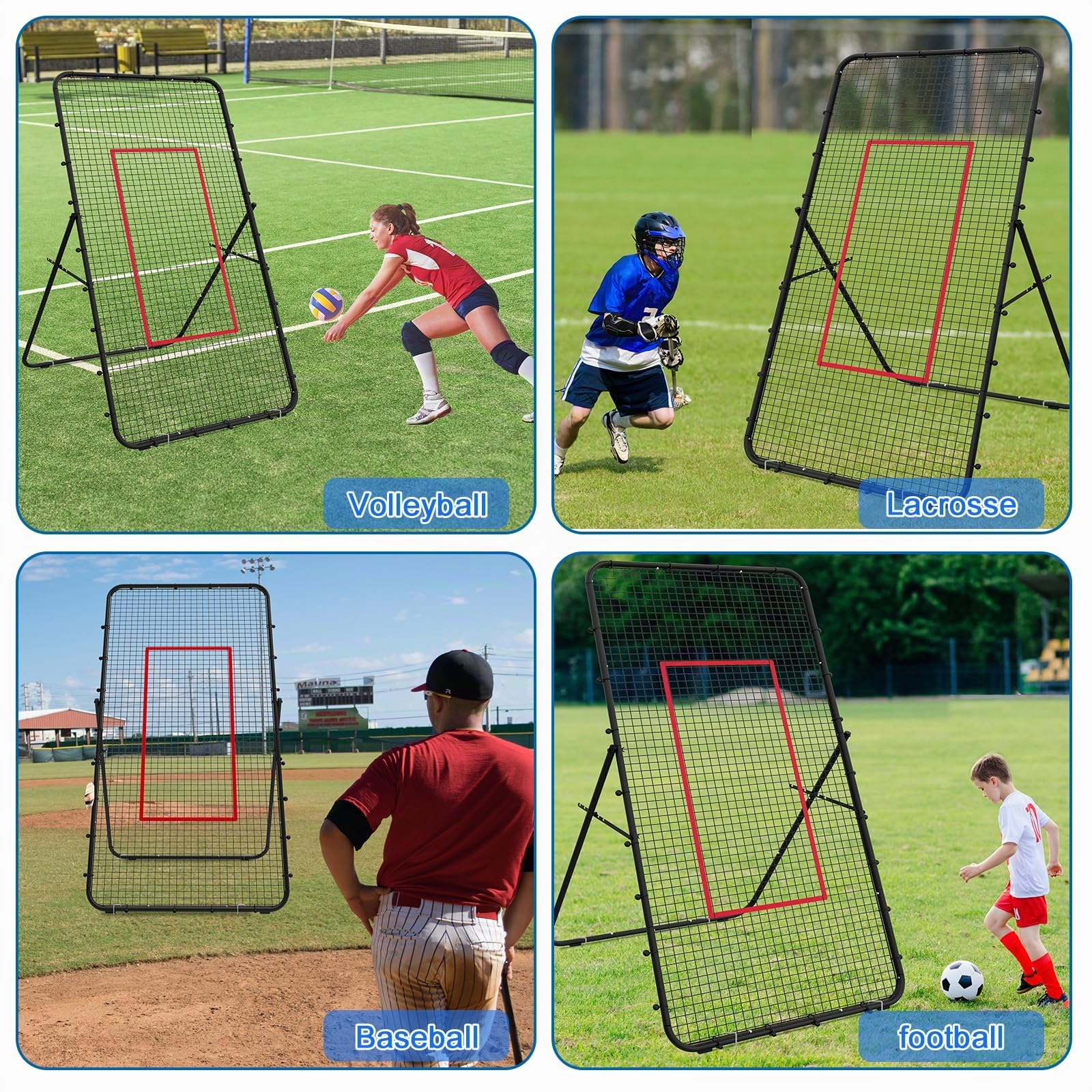Filet de rebond de volleyball, réglable et portable de 2,1 x 1,2 m, équipement d'entraînement de football, cible de rebond de but de football pour enfants et adultes, filet pour entraînement de jeu et