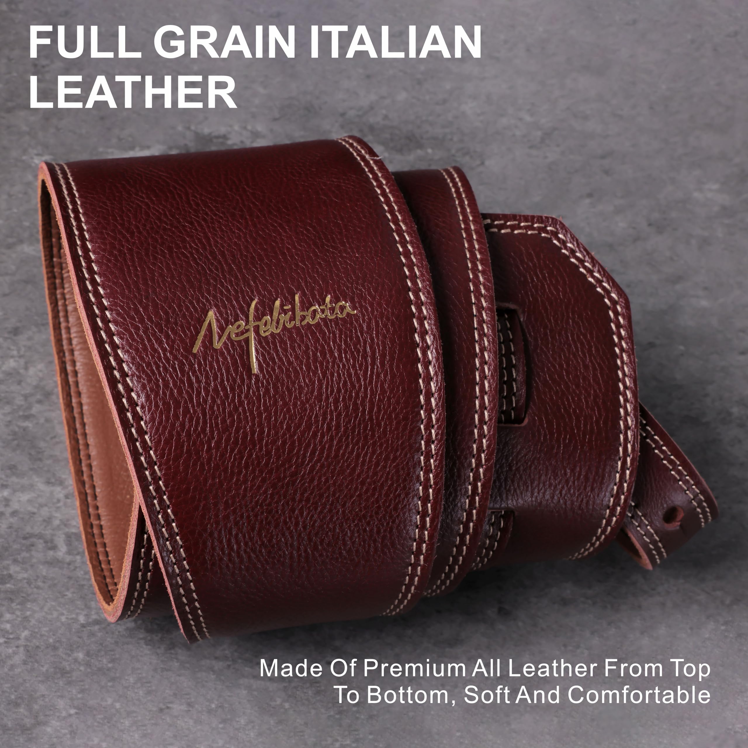 Nefelibata 9,7 cm breiter Gitarrengurt, Vollnarbenleder, mit Schaumstoffpolsterung für Bass, Elektro- und Akustikgitarren