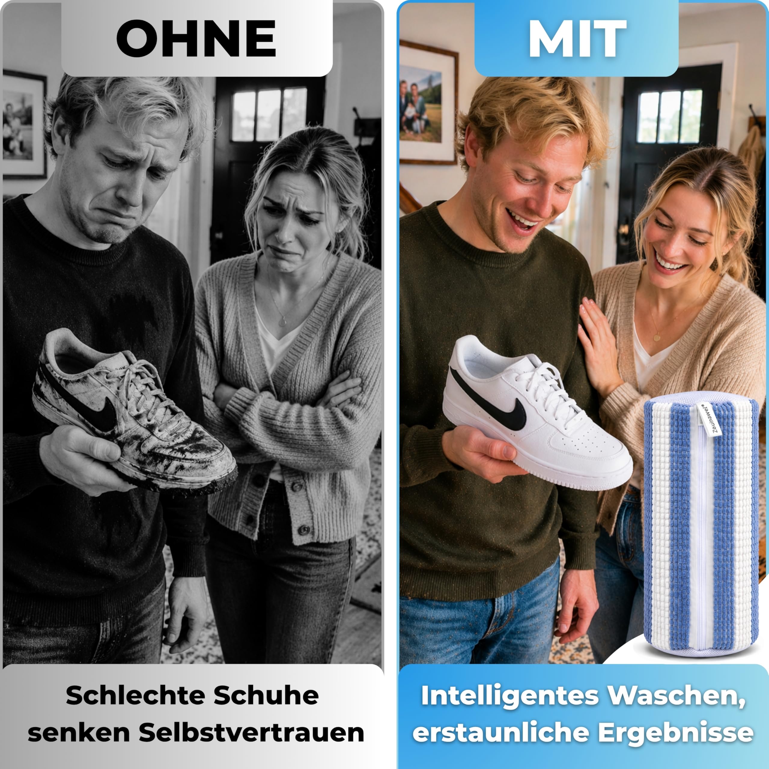 Schuhwaschbeutel 2 Stück XXL für 2 Schuhe bis Gr. 52 – Gepolstert & langlebig – Leiser Waschbeutel für Sneaker – Wäschesack Waschmaschine