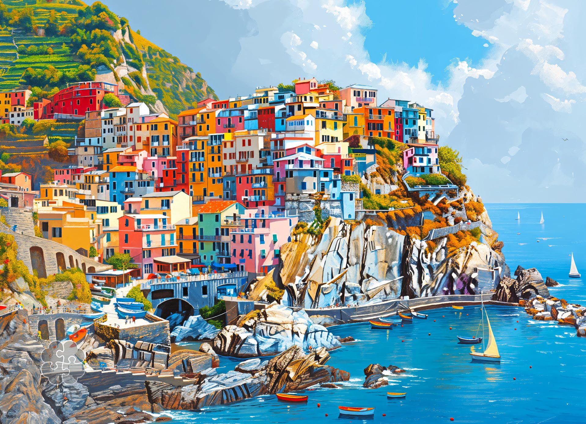 Lucky Puzzles – Cinque Terre in Color – 1000 Piece Jigsaw Puzzle for Adults | Beautiful Italian Coastal Artwork Puzzle | Premium Puzzles for Adults