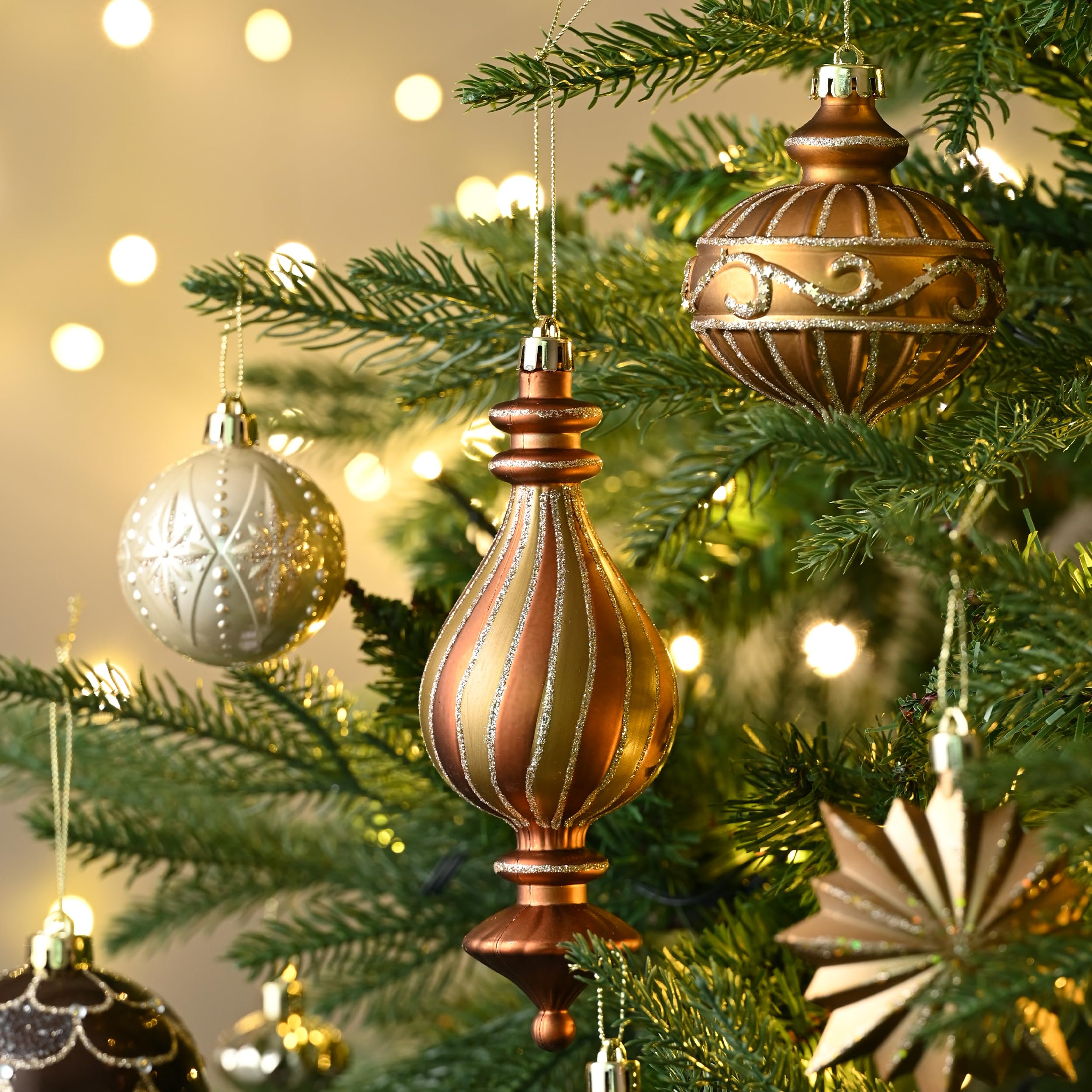 Valery Madelyn Lot de 108 Boules de Noël incassables en cuivre et Or