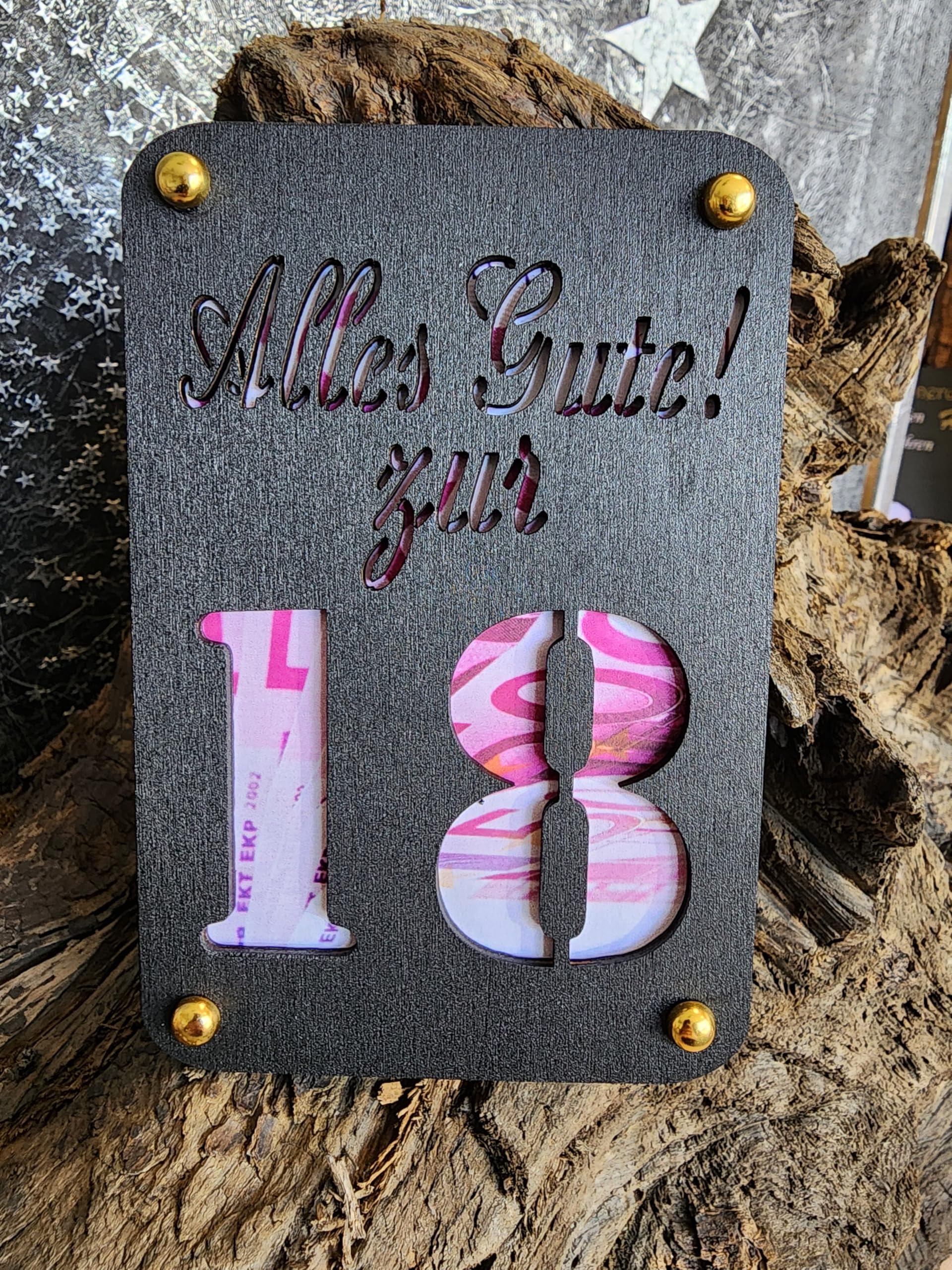 Designbysh Geldgeschenk-Karte Aus Holz – Mit Ausgeschnittenem Motiv, 10x15 Cm, Für Reise Oder Geburtstag, Schwarz