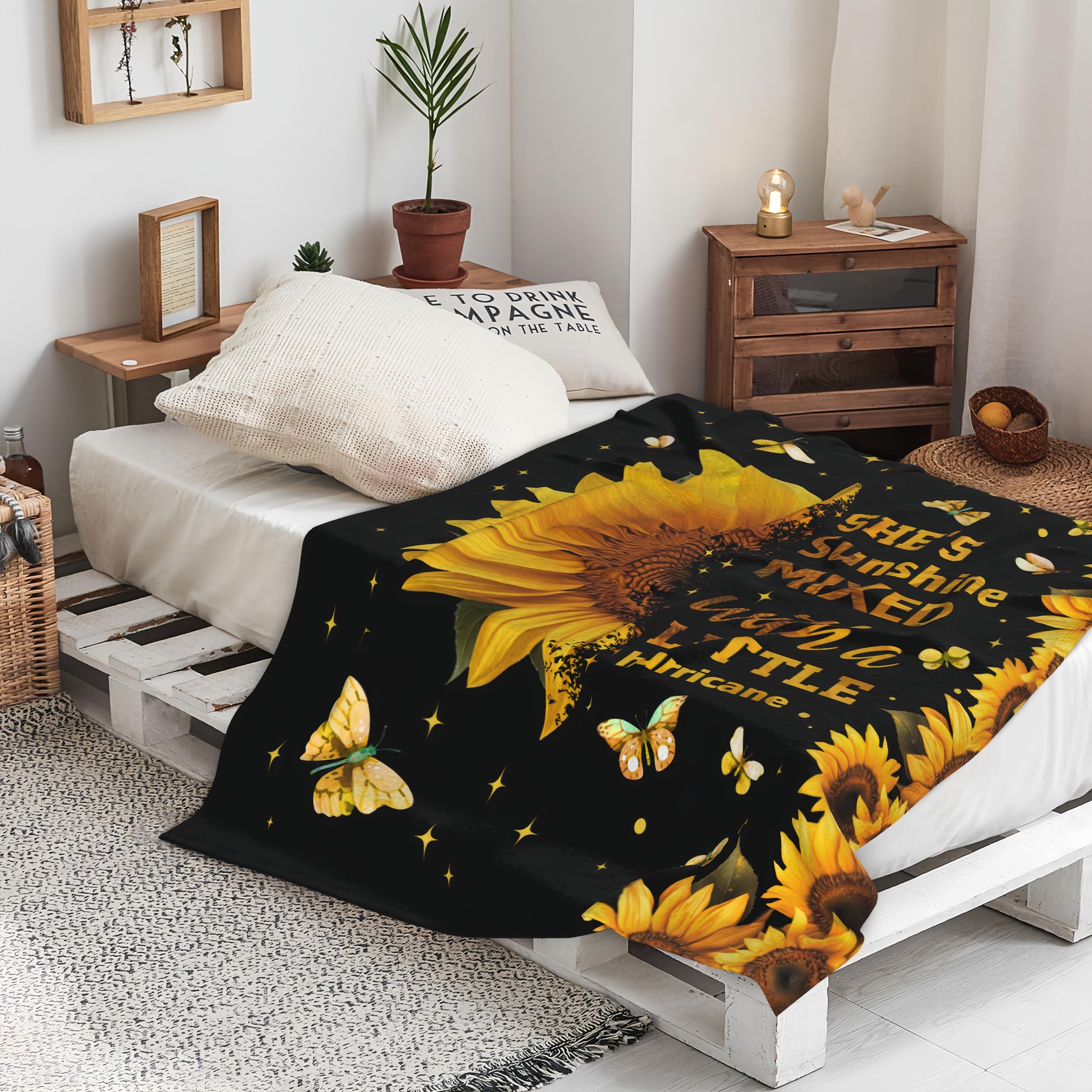 Sunflower Gifts for Women, Gifts for Sunflower Lovers, Sunflower Blanket Decor Throw Gifts for Women Birthday, Inspirational/Get Well Soon Gift for Womens Blanket 60" X 50"