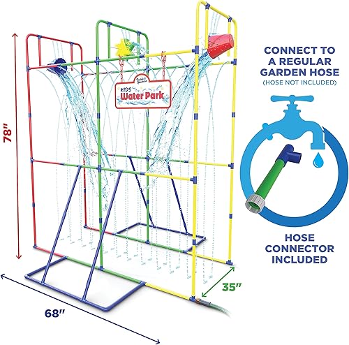 Miniatura 7 de Parque acuático de patio con rueda de salpicadura, cubos de descarga para juego acuático al aire libre para niños