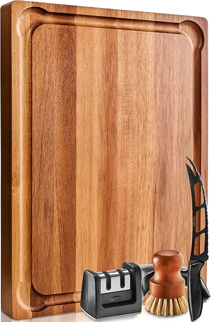 Acacia Wooden Chopping Board 44 x 33 x 3.8 cm - Extra Large Chopping Board Reversible Cutting Board with Handles - Cheese Board Bread Board Meat Carving Board - Kitchen Wood Board for Serving Food