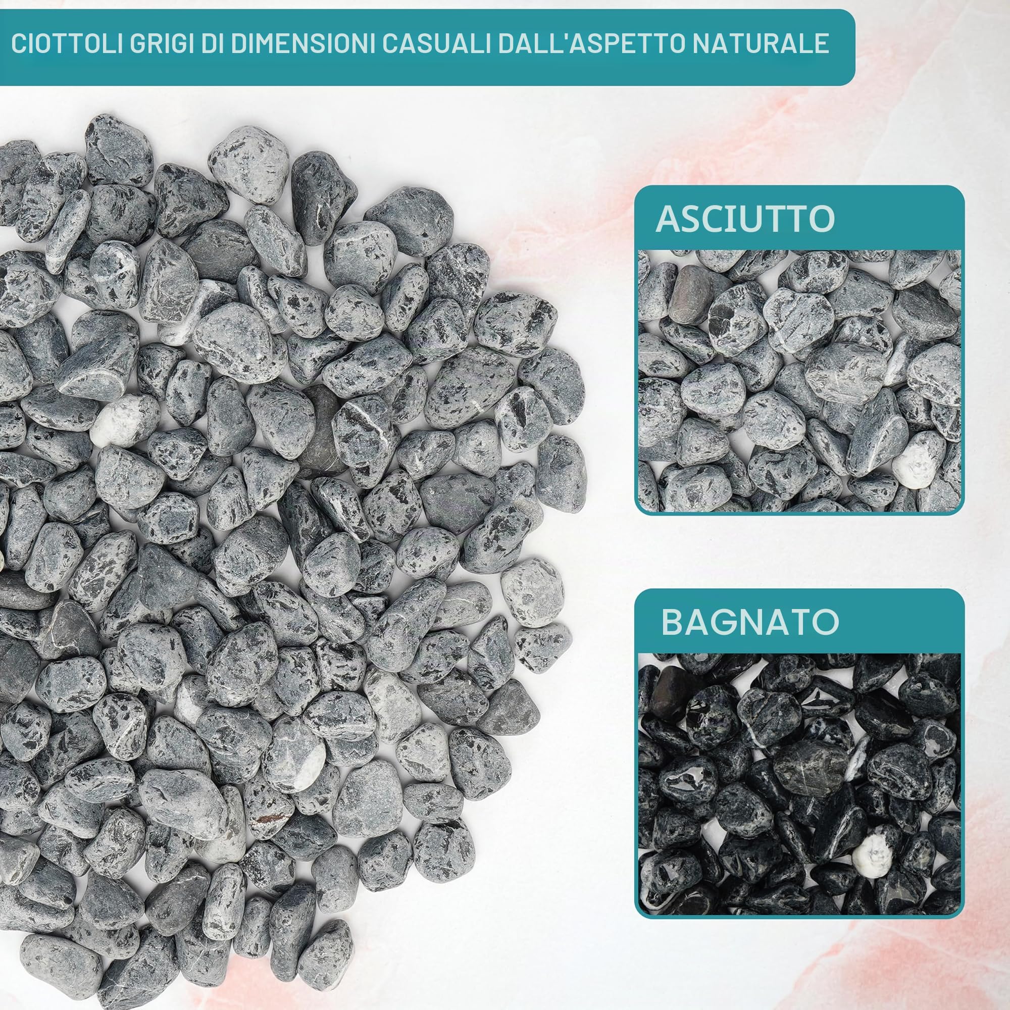 Belle Vous Ciottoli Naturali Decorativi - Mini Pietre Assortite Grigie - Sassi di Fiume per Vasi - Sassi Grigi per Piante - Adatti ad Acquari Giardini Vasi - 3,4 kg di Pietre