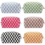 PAZIMIIK Checkered Makeup Bag for Purse Portable Zipper Make Up Pouch Small Cosmetic Case for Travel Accessories (6PCS Colorful)