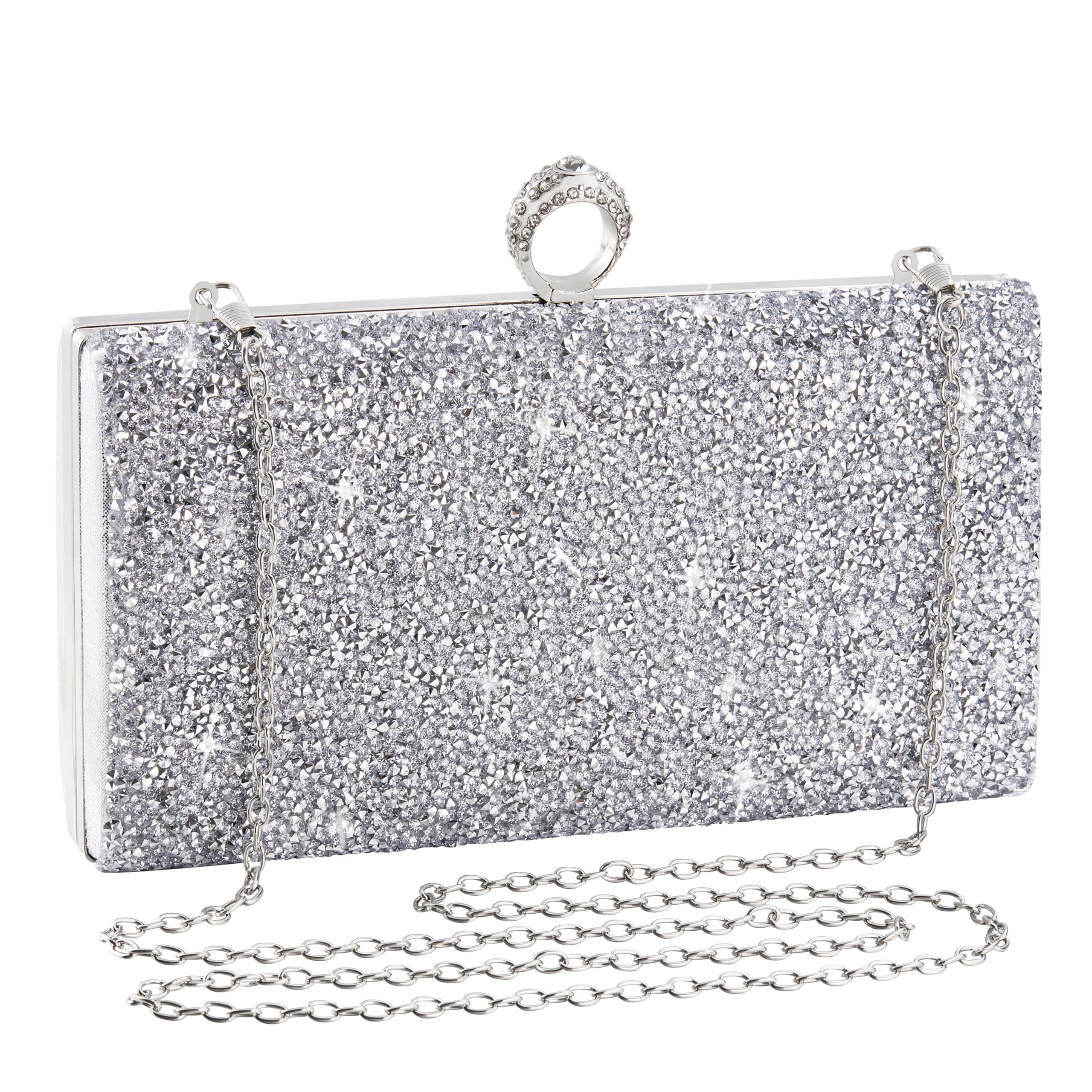 UbysoyiSilver Clutch Rhinestone Purse Evening Bag Bling Glitter Shoulder Handbag for Bridal Wedding Party For Women