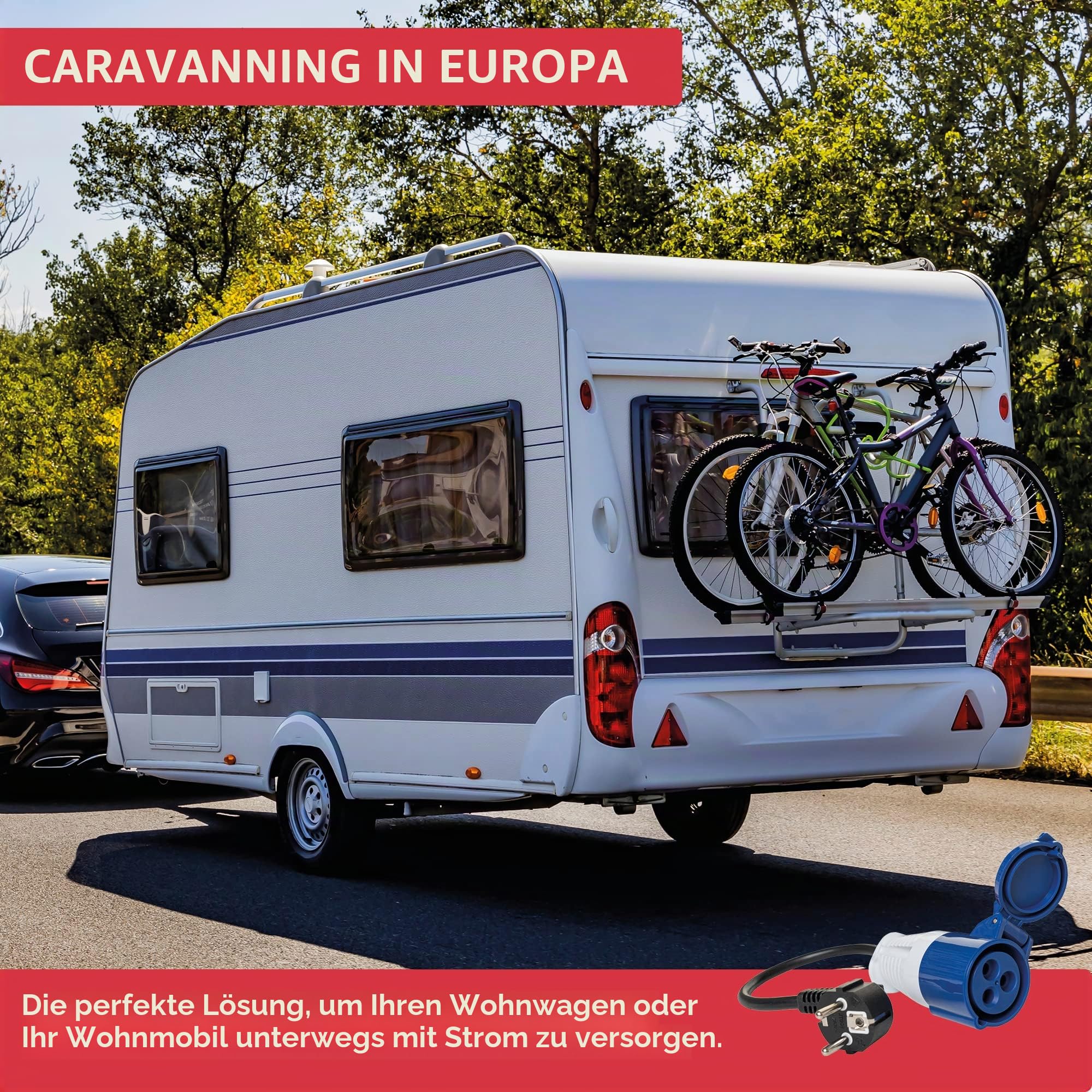 GADLANE Adapter für Wohnwagen 16A - Europäischer Adapter für Camping, elektrisch, wasserdicht IP44 - Steckdose für Camping - Länge von 35 cm (200-250V)