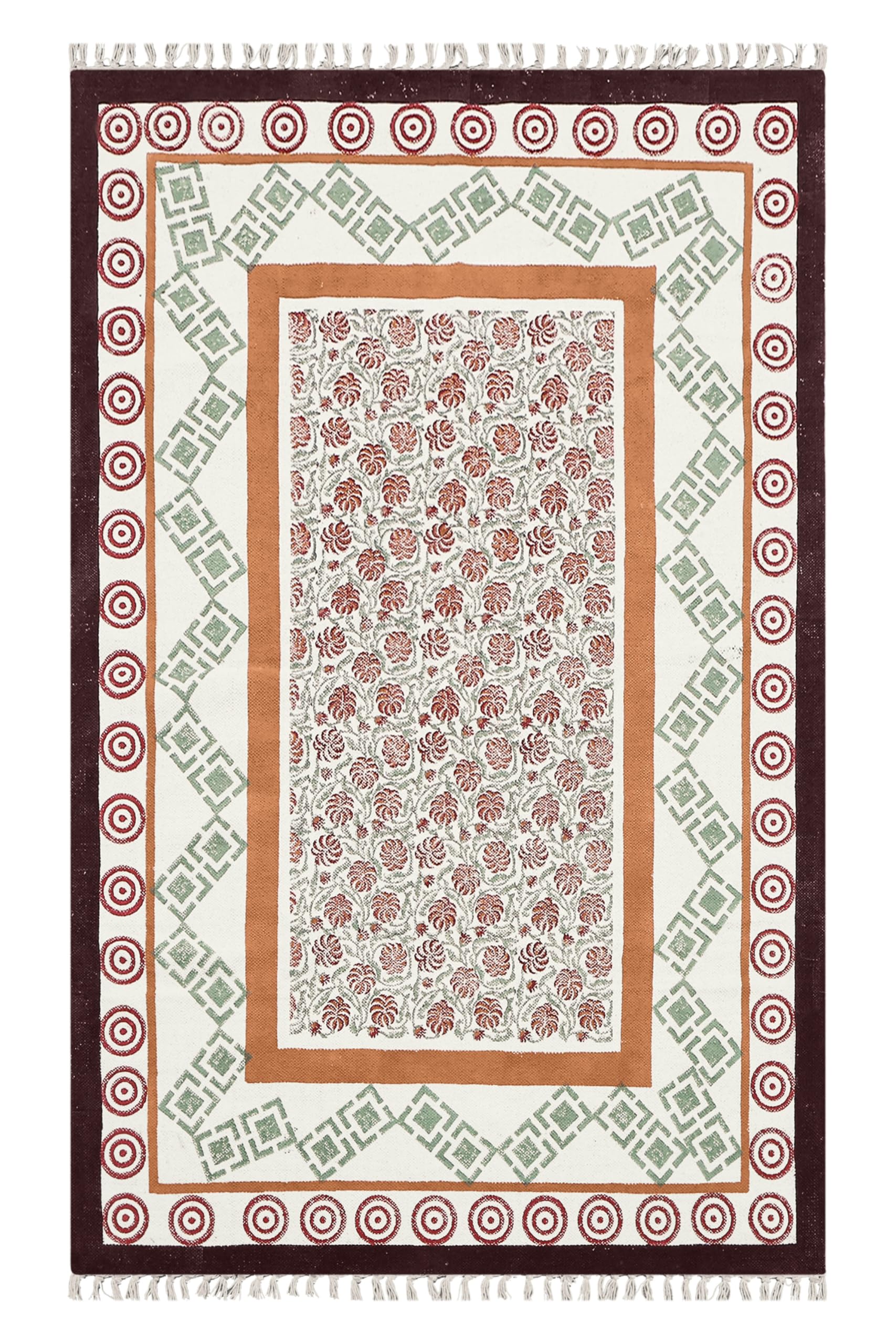 Bawełniany dywanik z nadrukiem blokowym ręcznie 15 x 20 cm mata kilimowa płaski splot kasztanowy pomarańczowy współczesny design kamień łatwy do prania gruby 0,5 cm ręcznie tkany dywanik do wnętrz na