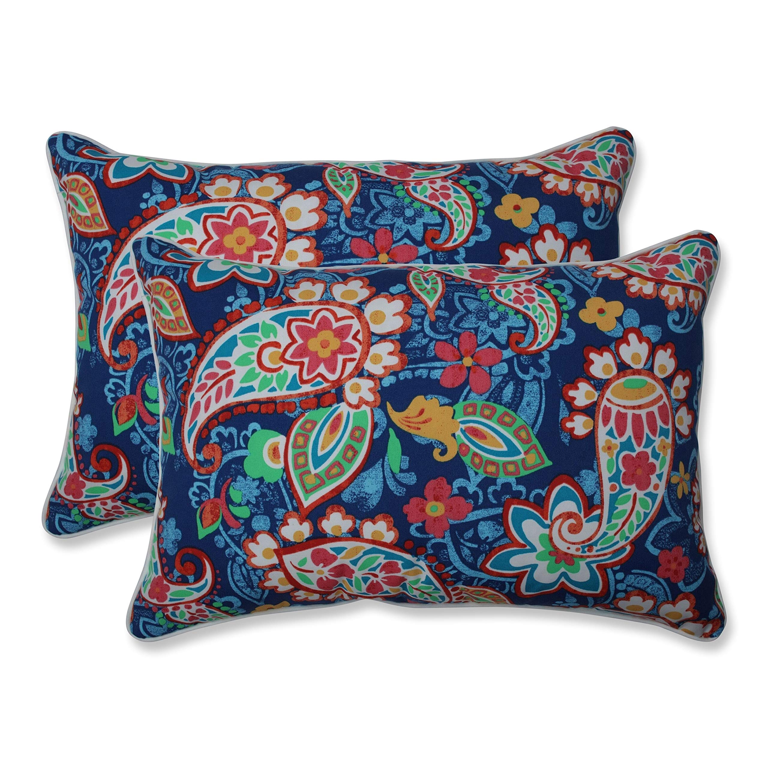 Pillow Perfect Paisley Indoor/Outdoor Accent Throw Pillow, Plush Fill, Weather, and Fade Resistant, Large Lumbar - 16.5" x 24.5", Blue/Green Party, 2 Count