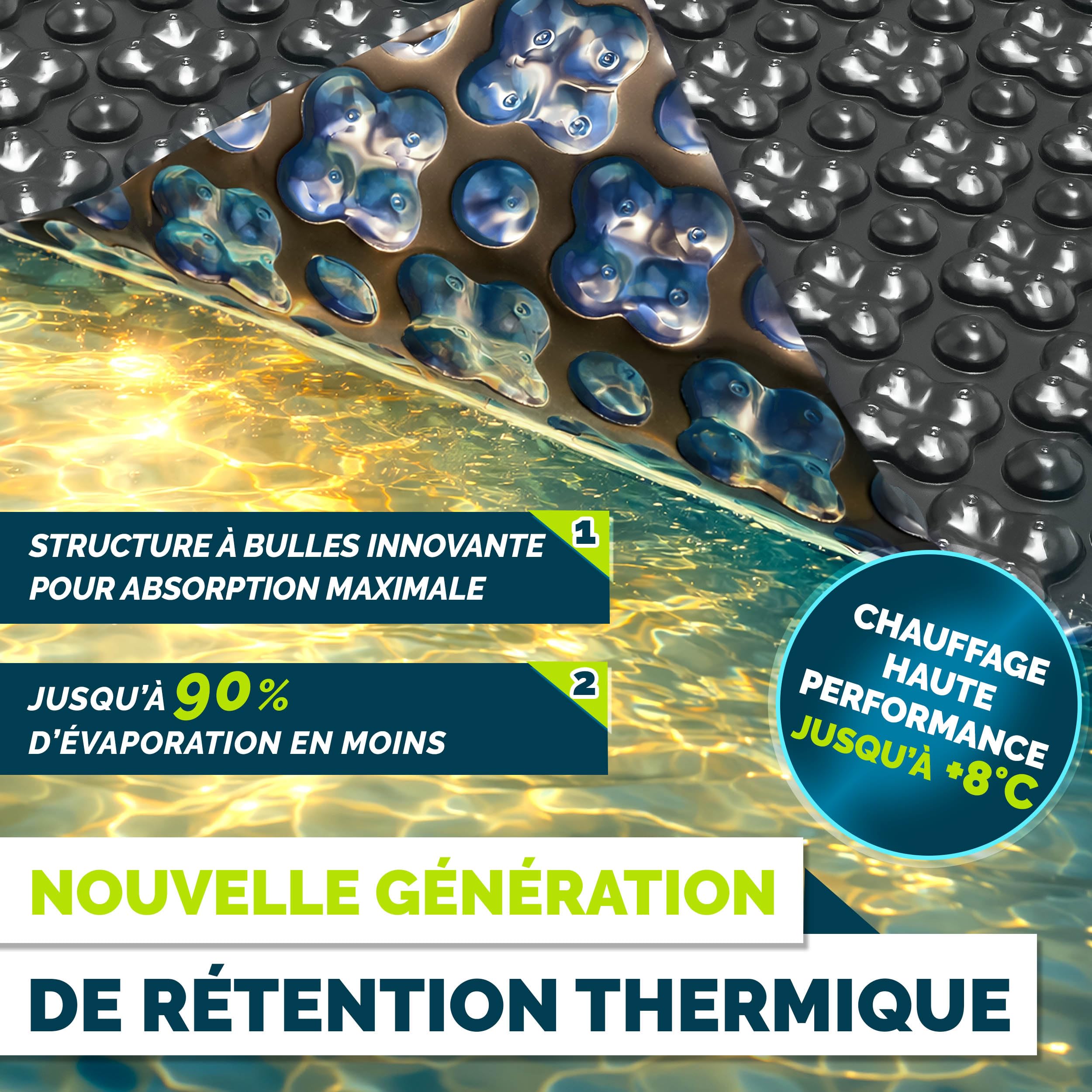 Tillvex Elite Bâche Solaire à Bulles 400 µm Rectangulaire 732 x 366 cm Film Thermique ProHeat QB4