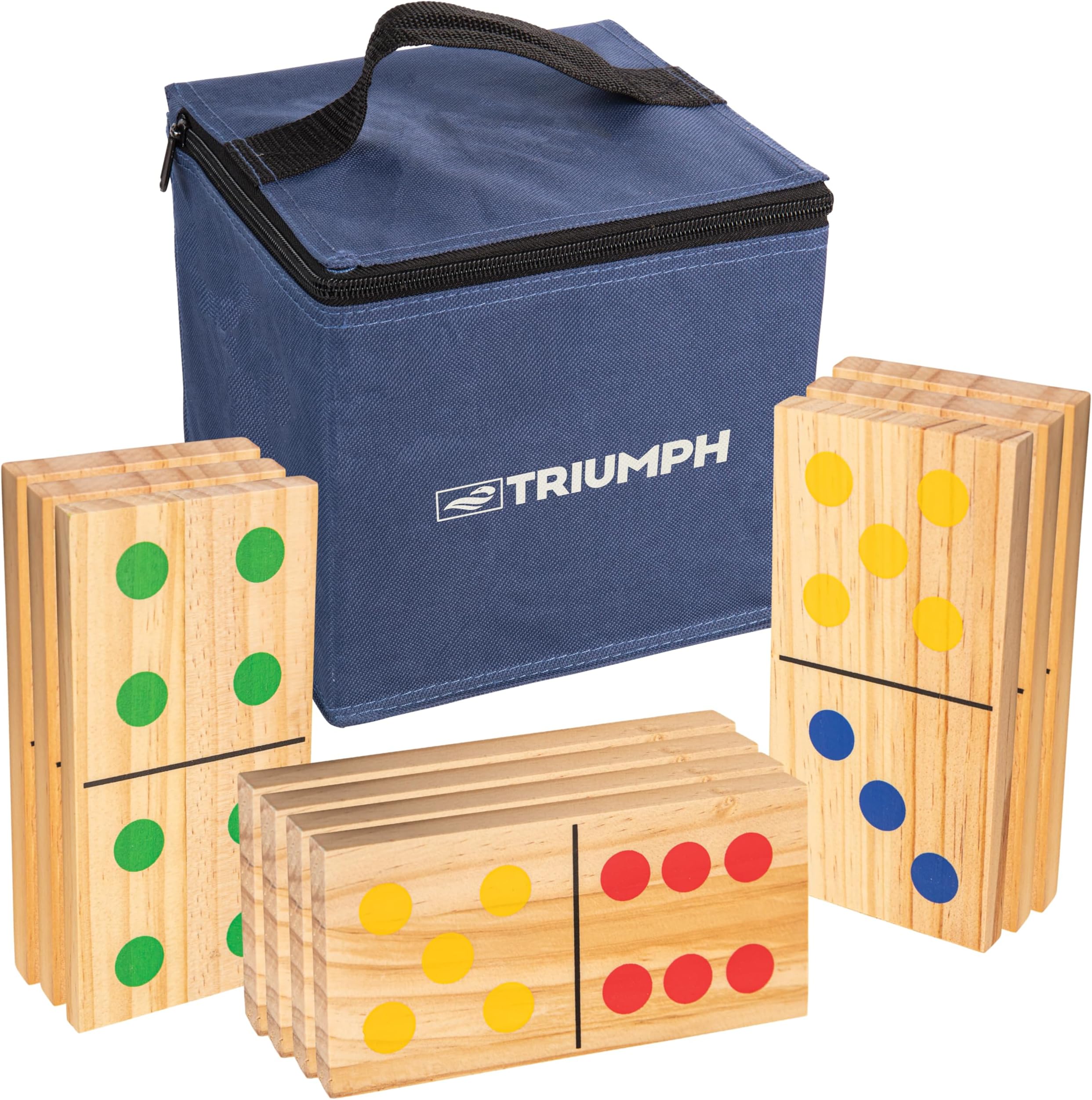 Triumph Sports 28-Piece Wood Lawn Outdoor Large-Format Domino Set Includes Storage Carry Bag