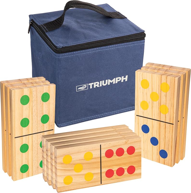 Triumph 28-Piece Wood Lawn Outdoor Large-Format Domino Set Includes Storage Carry Bag