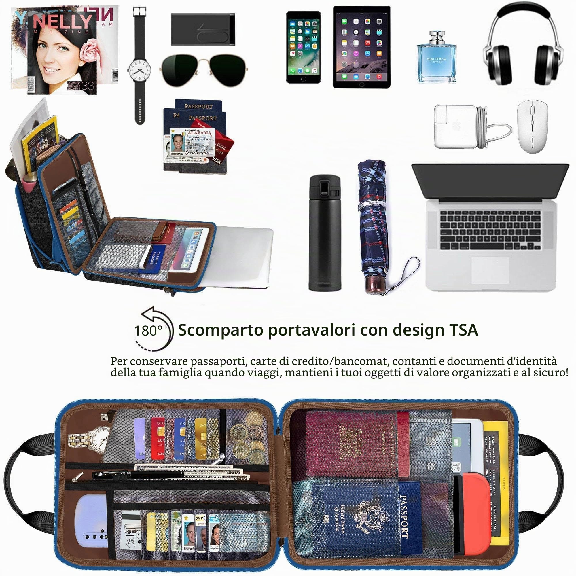 ZINZ Borsa a Tracolla per Laptop da Viaggio da 12,3-13 Pollici con Scomparto Espandibile e Scomparto per Oggetti di Valore -Nero