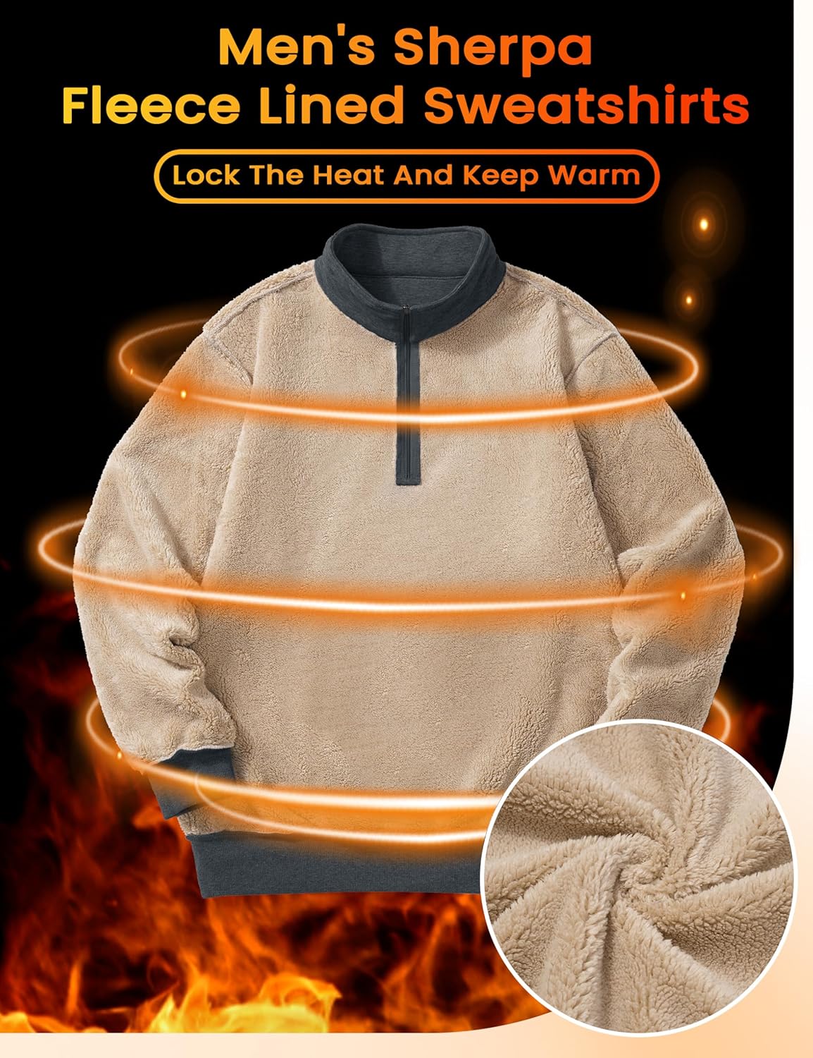 MAGCOMSEN Men's Sherpa Lined Quarter Zip Fleece Heavyweight Pullover Winter Warm Sweatshirts - Image 5