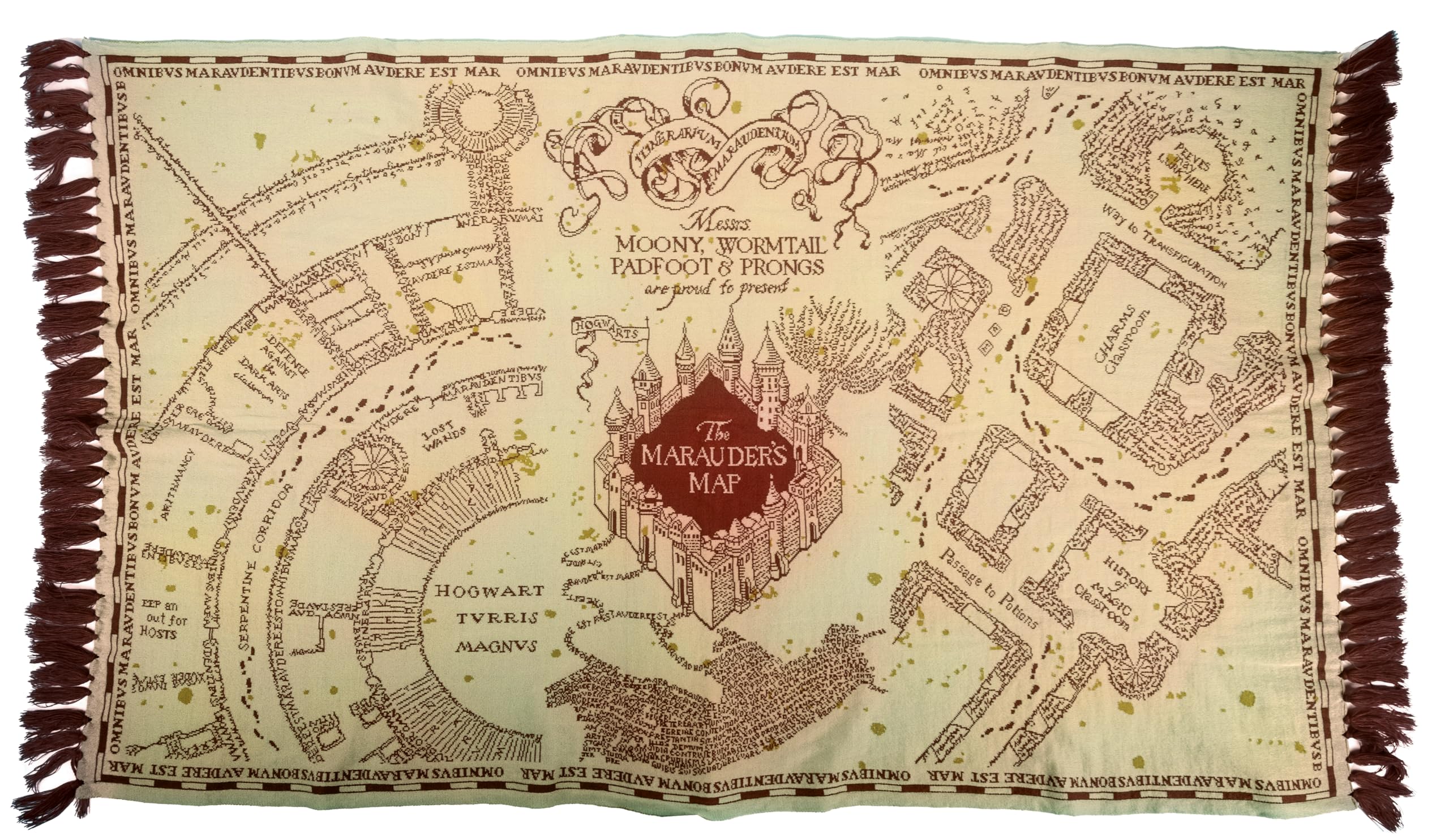 Aaa Merchandise Beige Harry Potter Marauders Map Knitted Blanket – Official Wizarding World Throw, Soft Warm Sofa Bed Blanket, Gift For Harry Potter Fans
