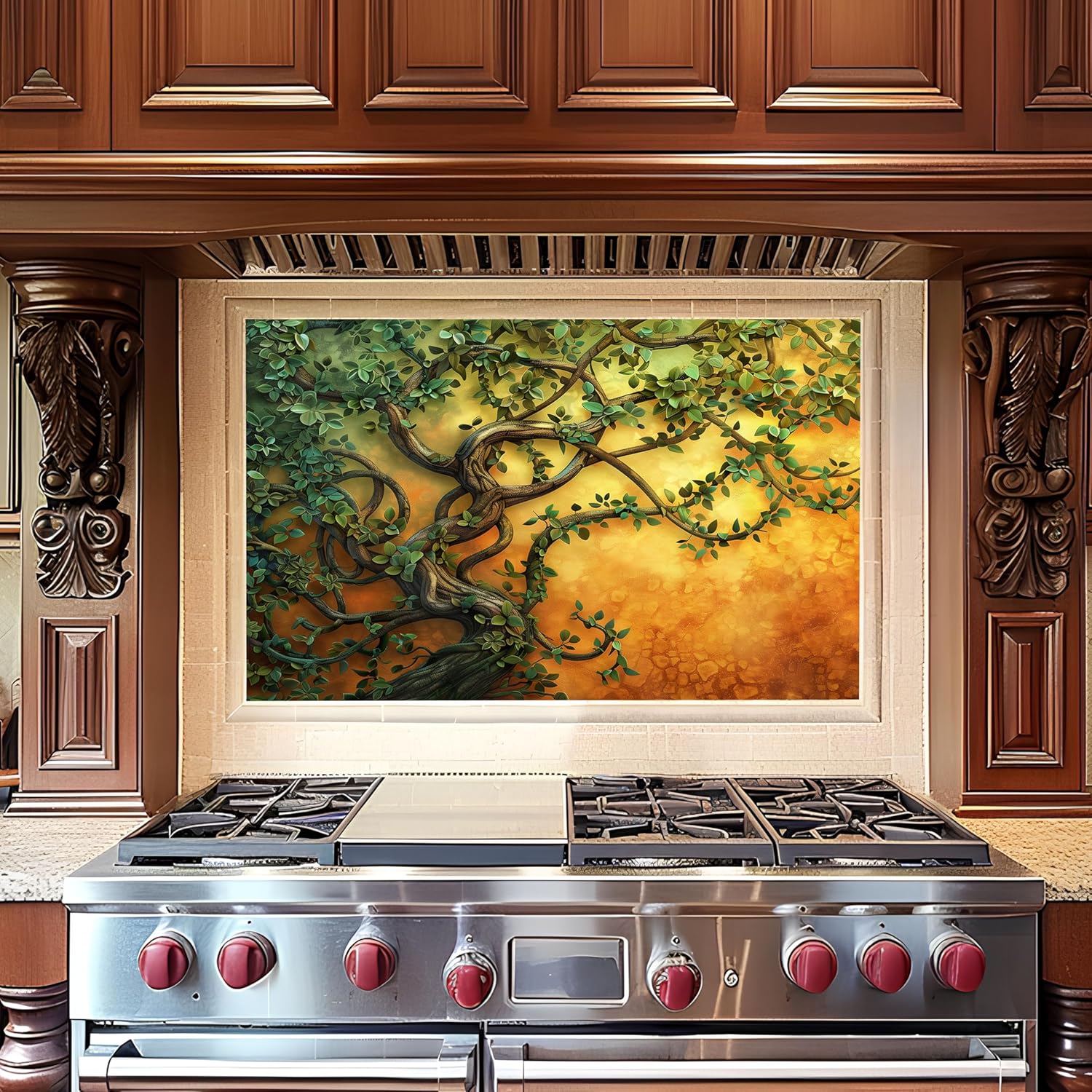 Tempered Glass Backsplash, Green Harmony Kitchen Backsplash, Glass Backsplash Behind Stove, Peel and Stick Kitchen Backsplash, Easy to Clean Back Splashes for Kitchen