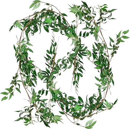 Miniatura 7 de FiveSeasonStuff Guirnalda de sauce rústica colgante, hojas de vid artificiales flexibles para decoración de boda y hogar (2 piezas, 11.8 pies)