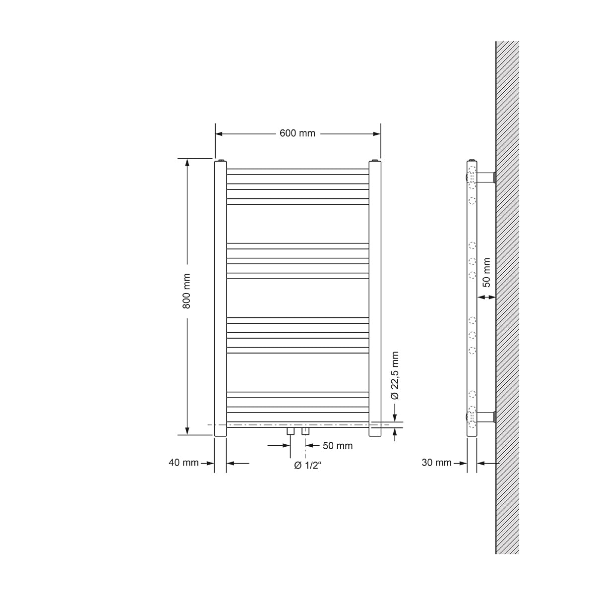 ECD Germany Badheizkörper Mittelanschluss 600 x 800 mm Weiß gerade mit Anschlussgarnitur inkl. Thermostat Universal Eck- und Durchgangsform Weiß Heizkörper Heizung Handtuchwärmer Handtuchtrockner