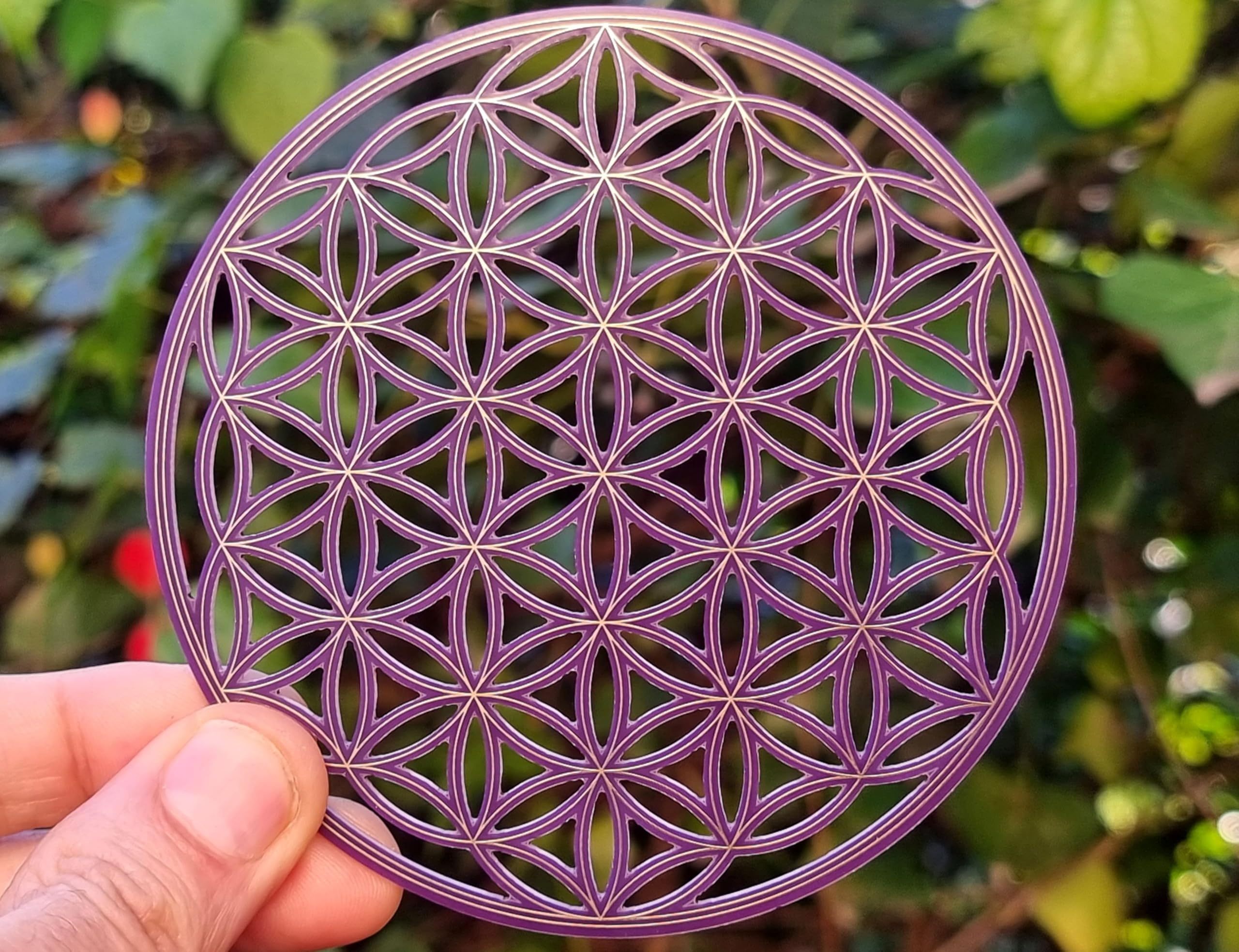 Disco a forma di fiore della vita traforato 10 cm a 2 lati in rame placcato oro, trasmettitore passivo a onde scalari, riequilibrio e rivitalizzazione, disco eliquariato