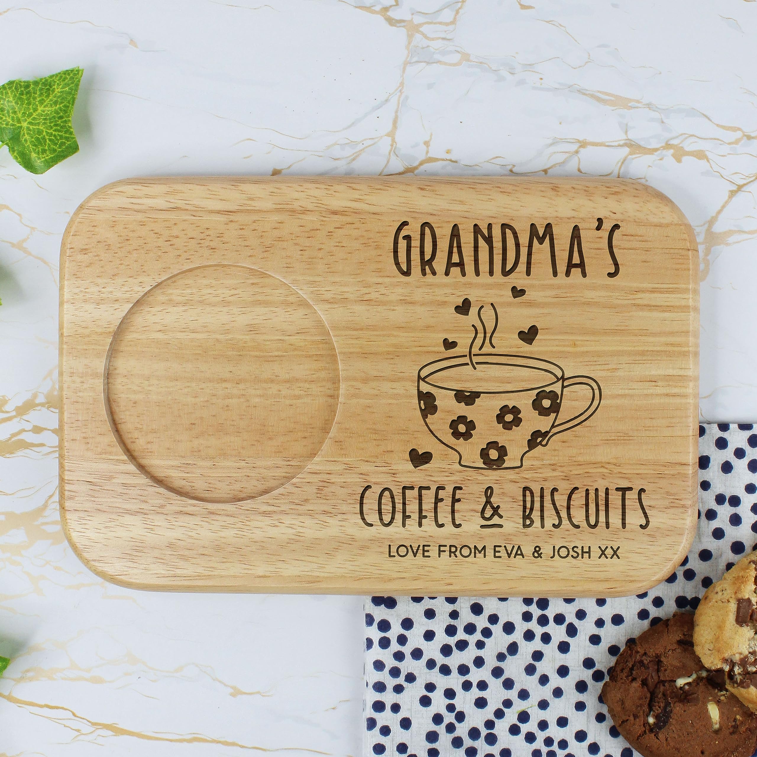 Ebuygb Personalised Grandma's Coffee & Biscuits Board, Wood Treat Board, Snack Tray, Mother's Day, Birthday Gift For Granny, Mum