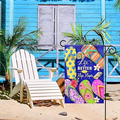 Miniatura 7 de Morigins Life is Better in Flip Flops - Bandera decorativa de verano para patio, playa tropical, náutica, bandera de jardín al aire libre, doble