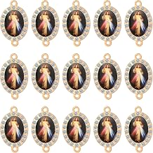 30 Pcs Our Lady of Guadalupe Charms, Virgin Mary Pendants with Sparkling Rhinestones, Double Loop Gold Plated Connectors for Bracelet Necklace Jewelry Making, Religious Catholic DIY Craft Supplies