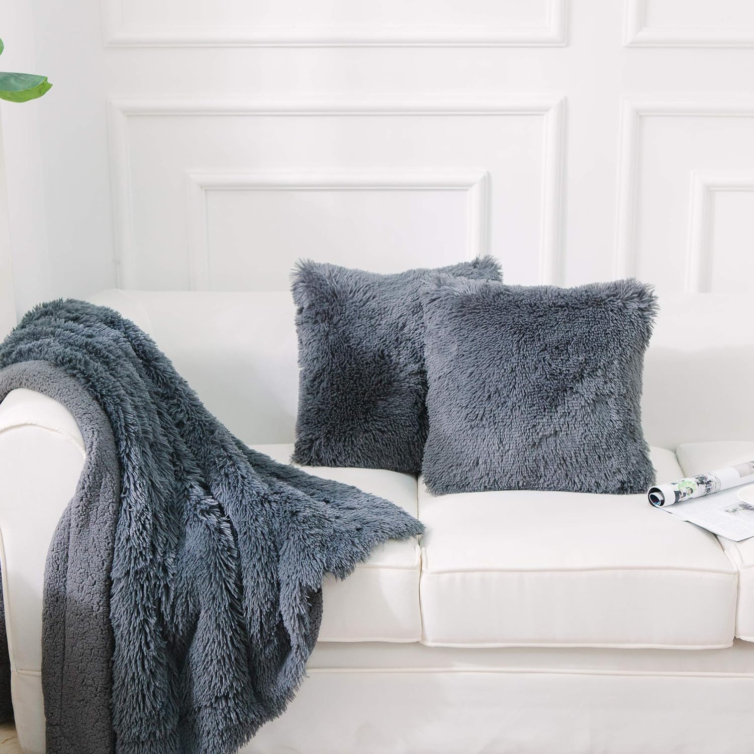 NordECO HOME Luxury Soft Faux Fur Fleece Cushion Cover Pillowcase Decorative Throw Pillows Covers, No Pillow Insert, 18" x 18" Inch, Dark Grey, 2 Pack : Home & Kitchen