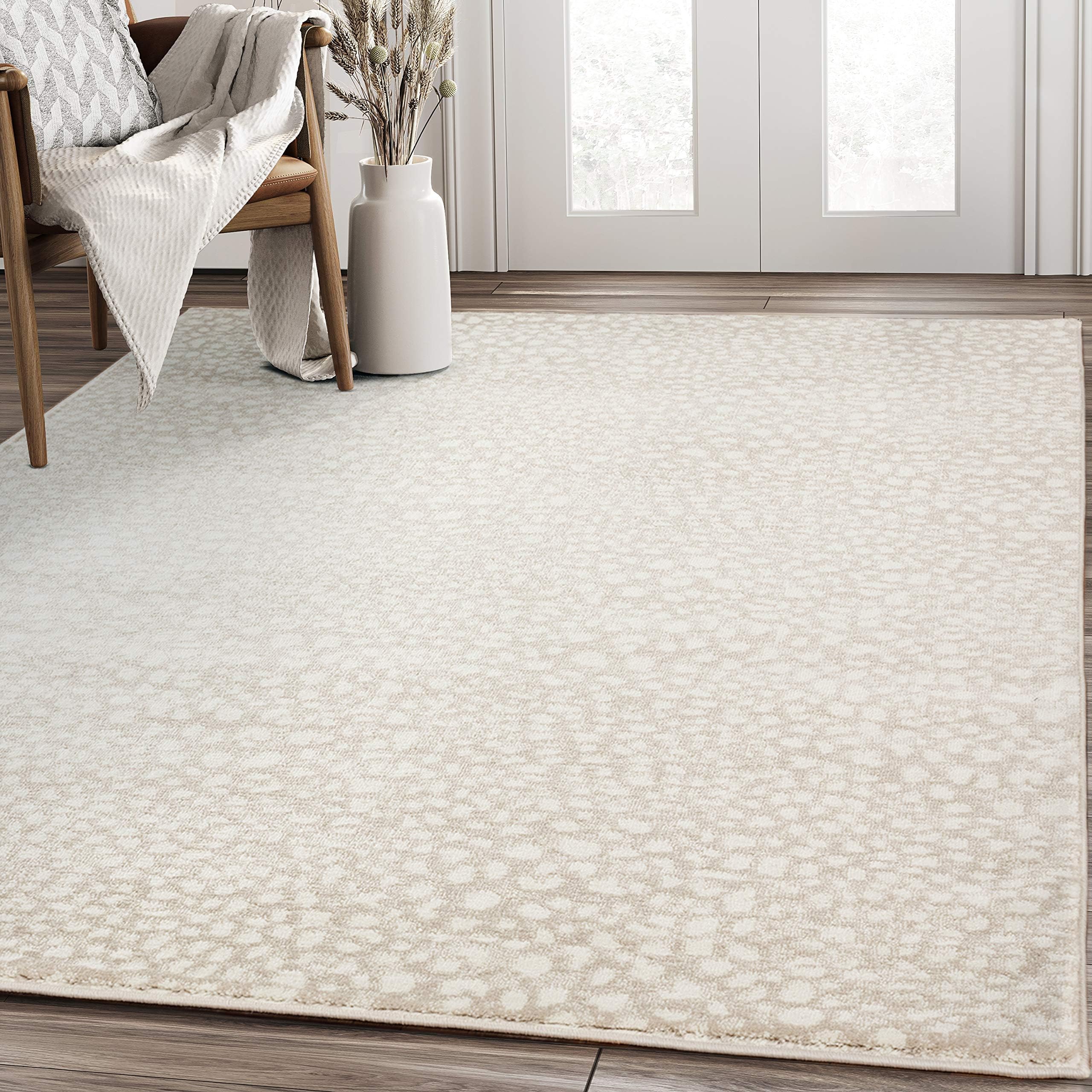 - Abani White Cheetah Print Area Rug | 5'3" x 7'6" Beige Antelope/Leopard/Deer Animal Print Pattern |Carpet for Living Room, Bedroom, Office