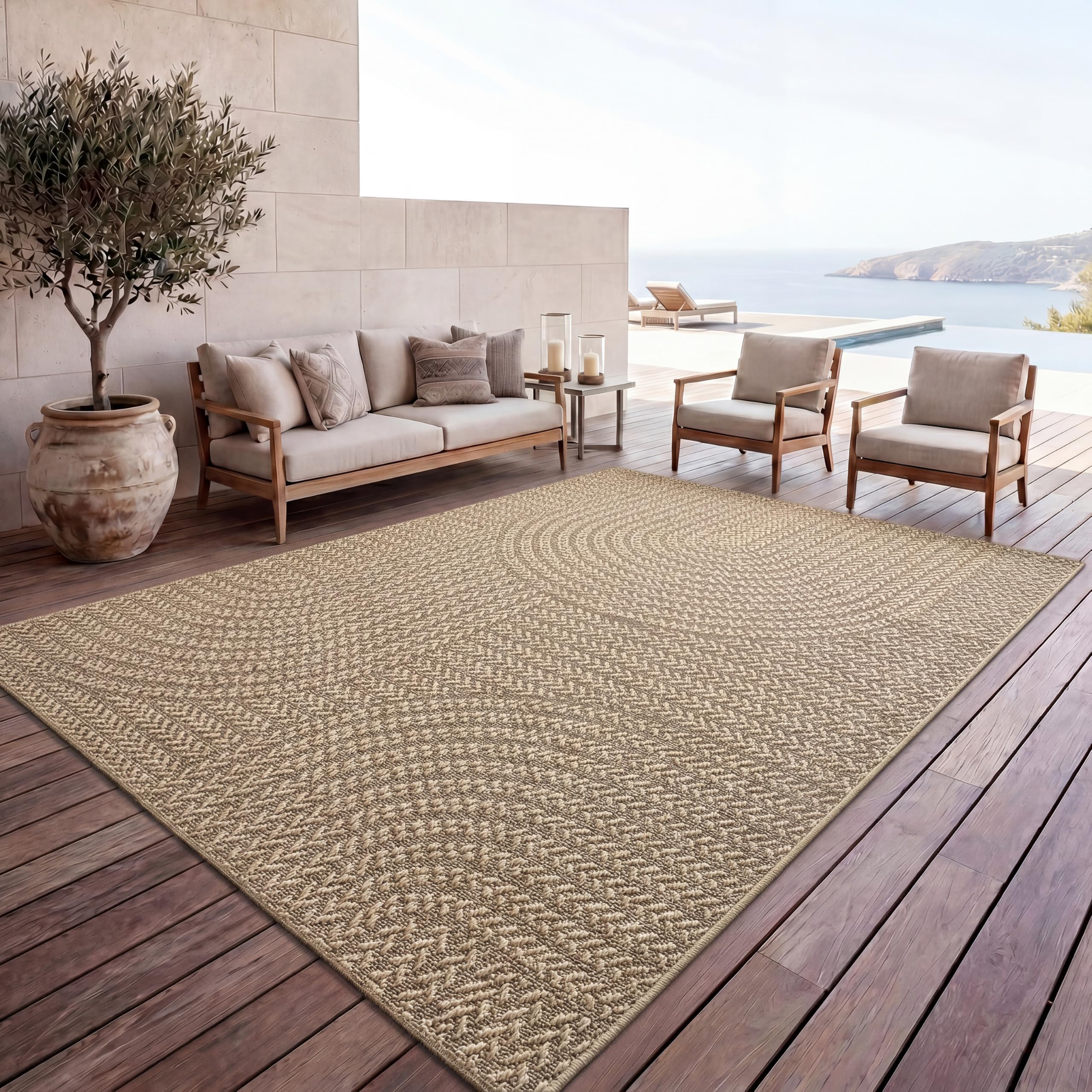 Paco Home Outdoor Teppich Wetterfest, moderner Jute-Look in natürlicher Sisal Optik, Robust, ideal für Terrasse Wohnzimmer & Küche, Grösse:160x230 cm, Farbe:Beige 5