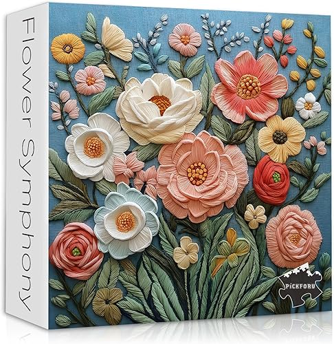 Rompecabezas de flores coloridas para adultos de 1000 piezas, rompecabezas floral vintage de plantas bordadas, flores de primavera, rompecabezas