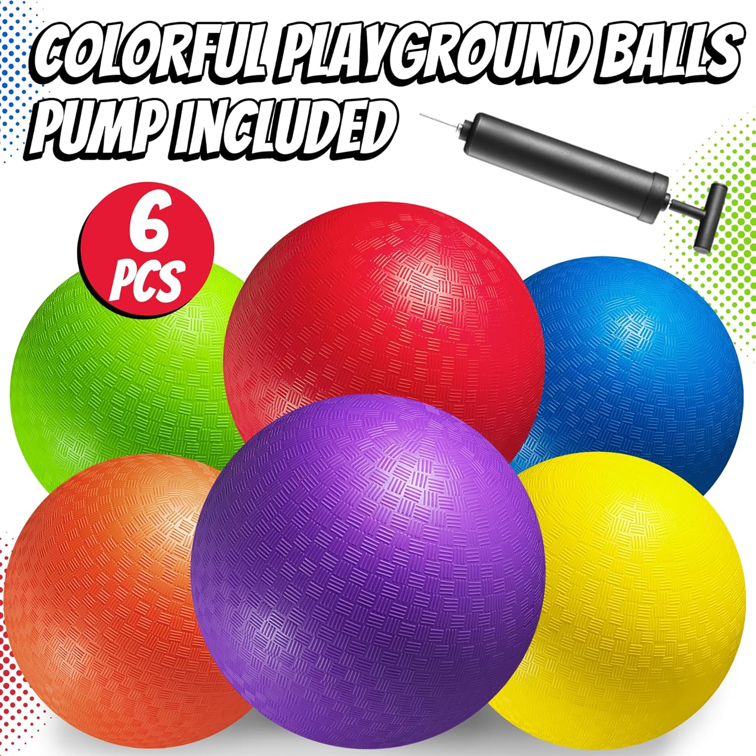 8.5 Inch Playground Balls Dodgeballs for Kids & Adults - (Pack of 6) Inflatable Rubber Indoor Outdoor Bouncy, Kickballs, Four Square and Handballs for School, Gym, Recess and More with Ball Pump - Image 5