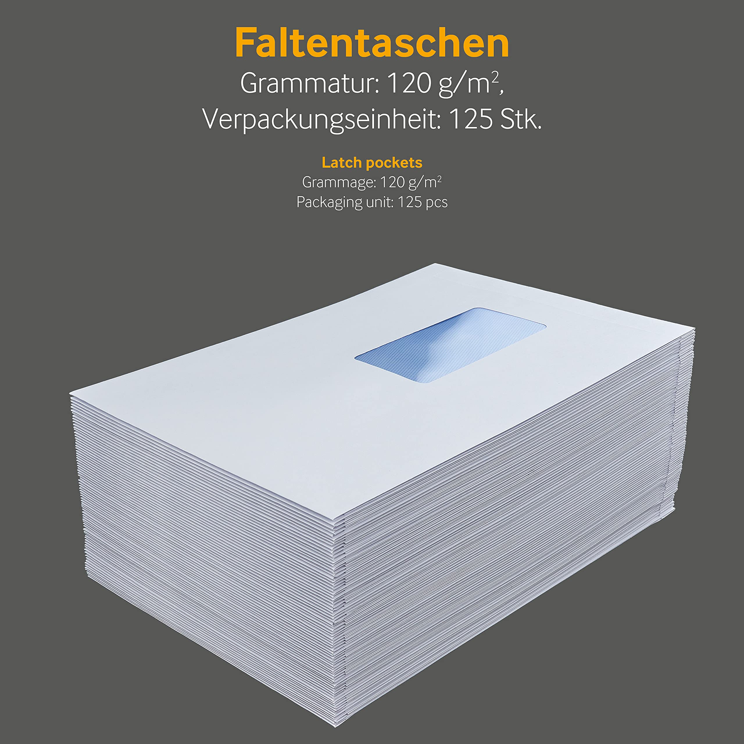 Faltentaschen Versandtaschen, C5, 162 x 229 x 25 mm, weiß, 125 Stück, mit Fenster, Haftklebung mit Abziehstreifen, Gerade Klappe, 120 g/qm Offset, Blanke Briefhüllen