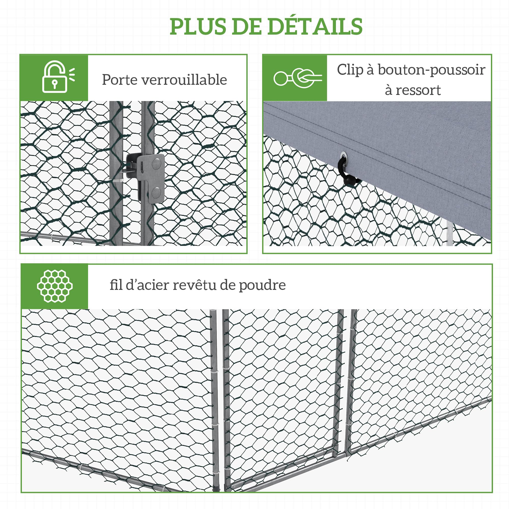 PawHut Enclos Poulailler Hexagonal Extérieur 400 x 346 x 263 cm Argenté | Chenil Volière, 10 m², Parc Grillé, Espace Couvert, Acier Galvanisé, 10-15 Poules