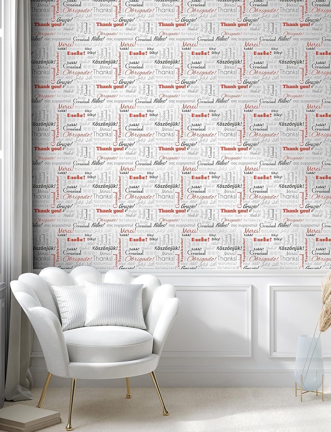 Lunarable Multinational Global Peel & Stick Wallpaper for Home, Thank You Phrase in Different Languages of The World Multilingual, Self-Adhesive Living Room Kitchen Accent, 13" x 100", Salmon Grey