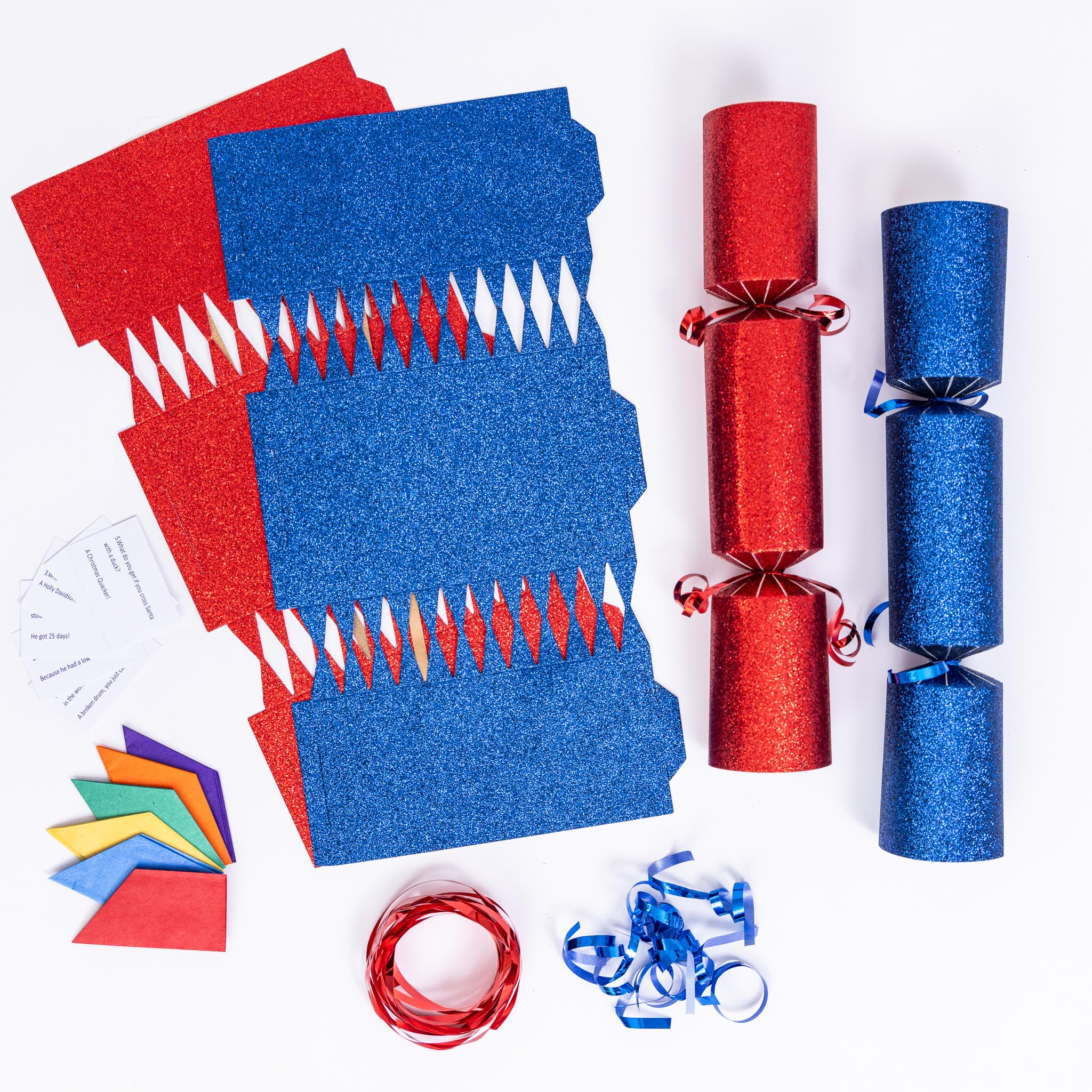 evelay 12 Make Your Own Christmas Cracker Kit DIY Navy & Red Glitter Crackers Hats Snaps Jokes (Navy, Red) โ image 1