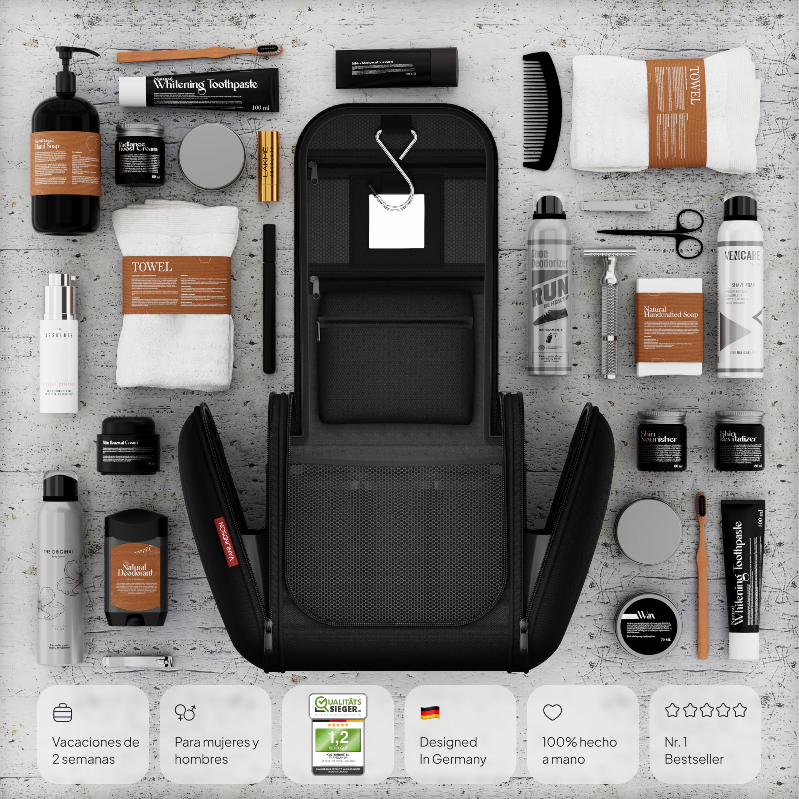Luxury Neceser de Viaje [Diseño 2025, 8 litros de Espacio] - Neceser Maquillaje Organizador para Hombre y Mujer, Bolsa de Aseo y Viaje Colgante